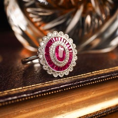 Ruby & Diamond 18k White Gold Cluster Target / Flower Ring