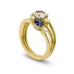 Ruby, Diamond and Sapphire Three-Row Ring