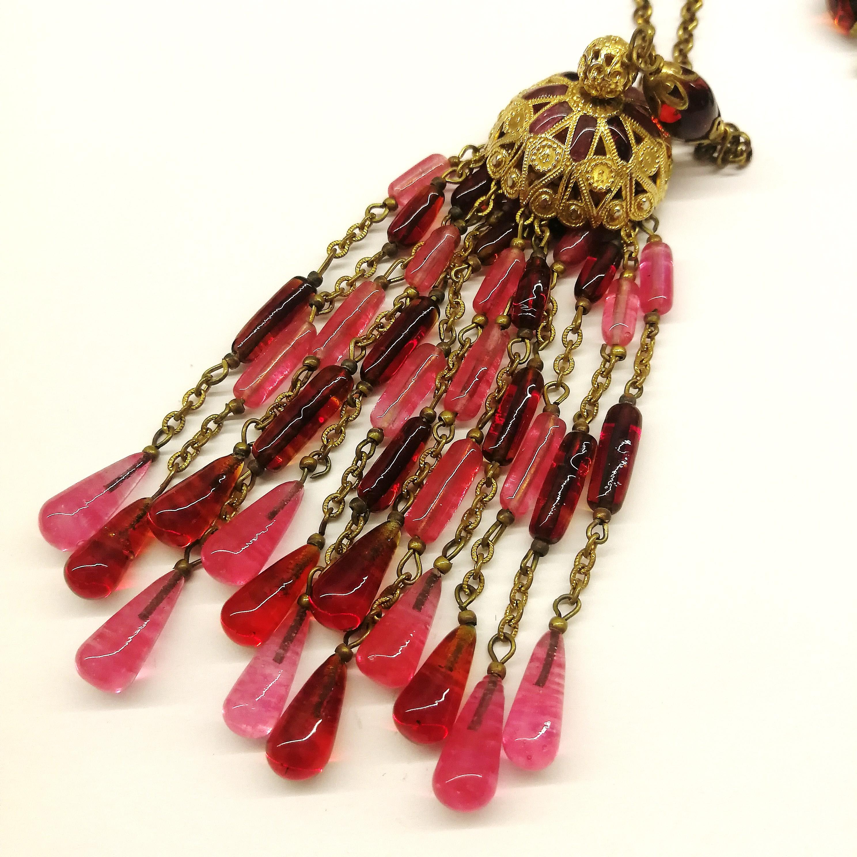 Women's A ruby poured glass and gilt chain 'tassel' sautoir, Maison Gripoix, 1960s