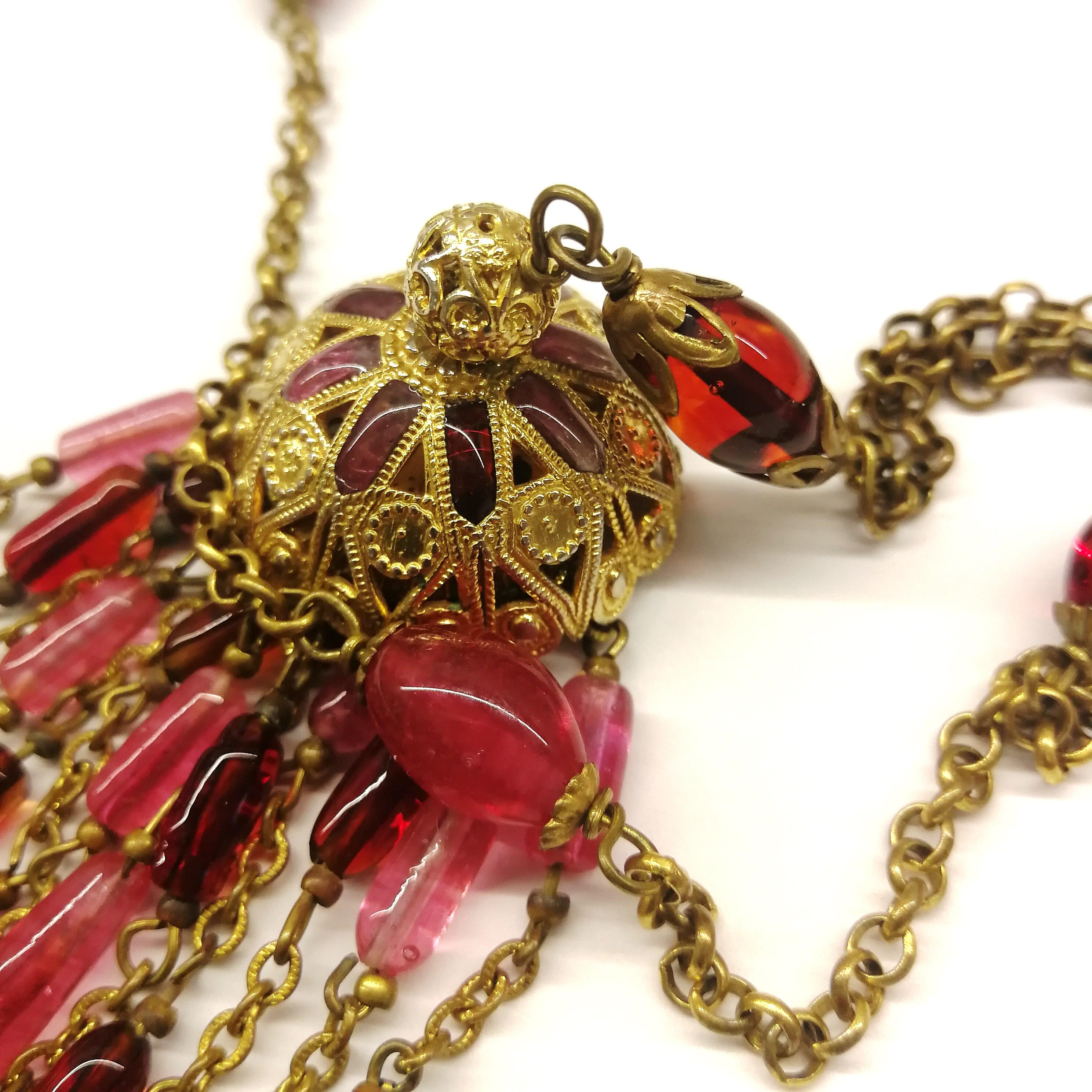 A ruby poured glass and gilt chain 'tassel' sautoir, Maison Gripoix, 1960s 5