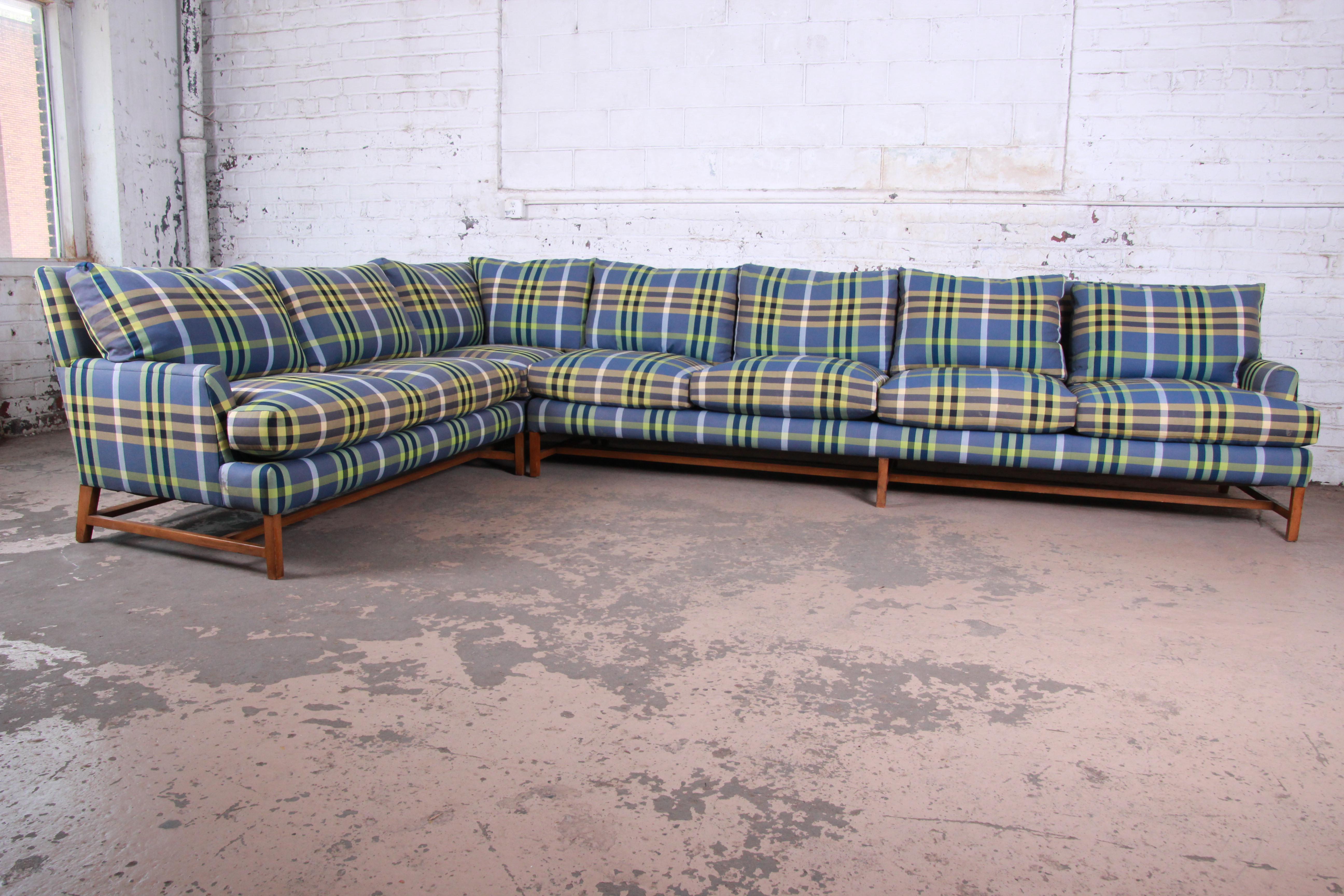 A. Rudin Down Filled Two-Piece Sectional Sofa in Plaid Upholstery at 1stDibs