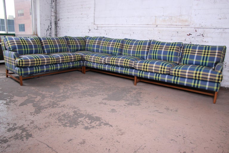 A. Rudin Down Filled TwoPiece Sectional Sofa in Plaid Upholstery at