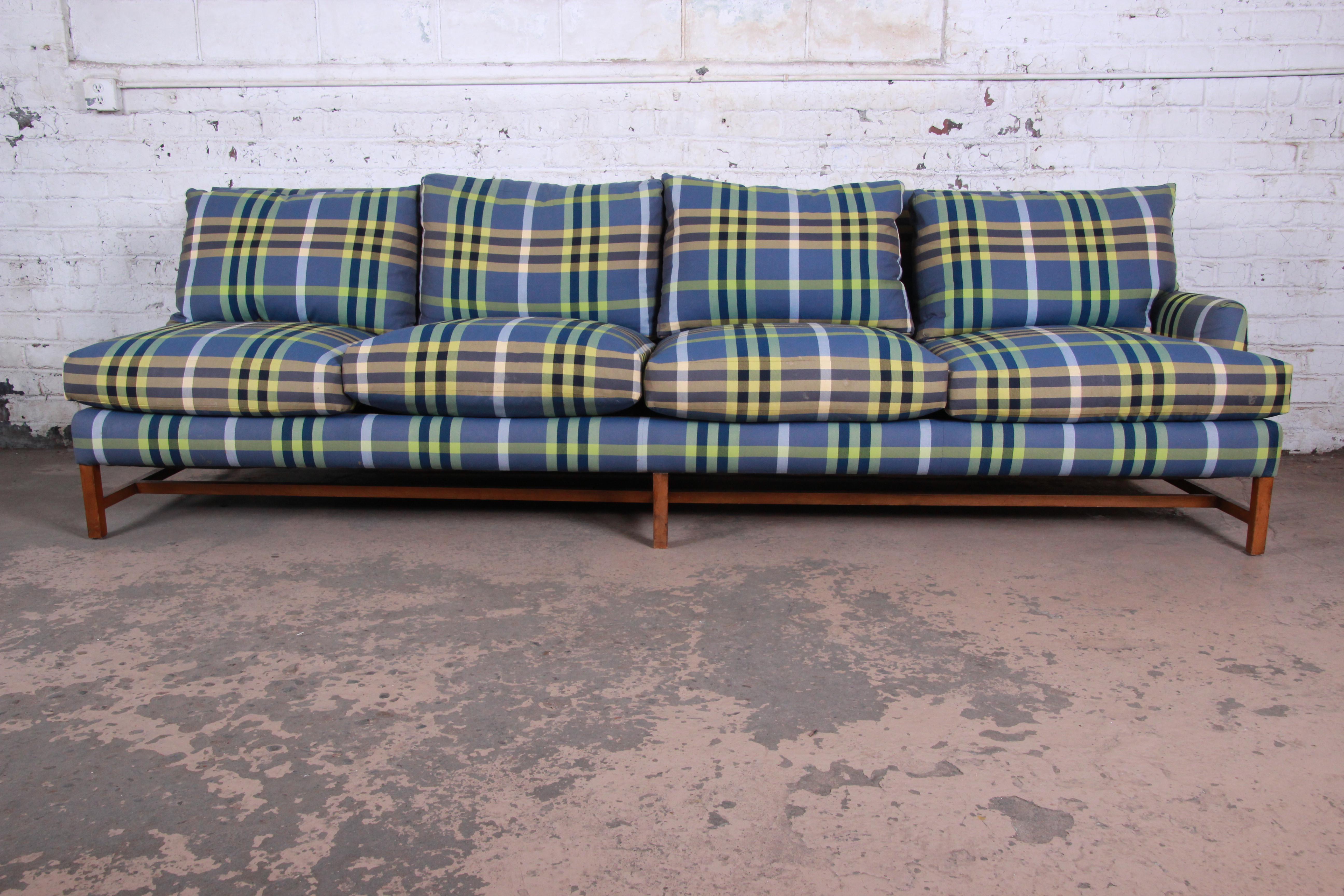 Mid-Century Modern A. Rudin Down Filled Two-Piece Sectional Sofa in Plaid Upholstery