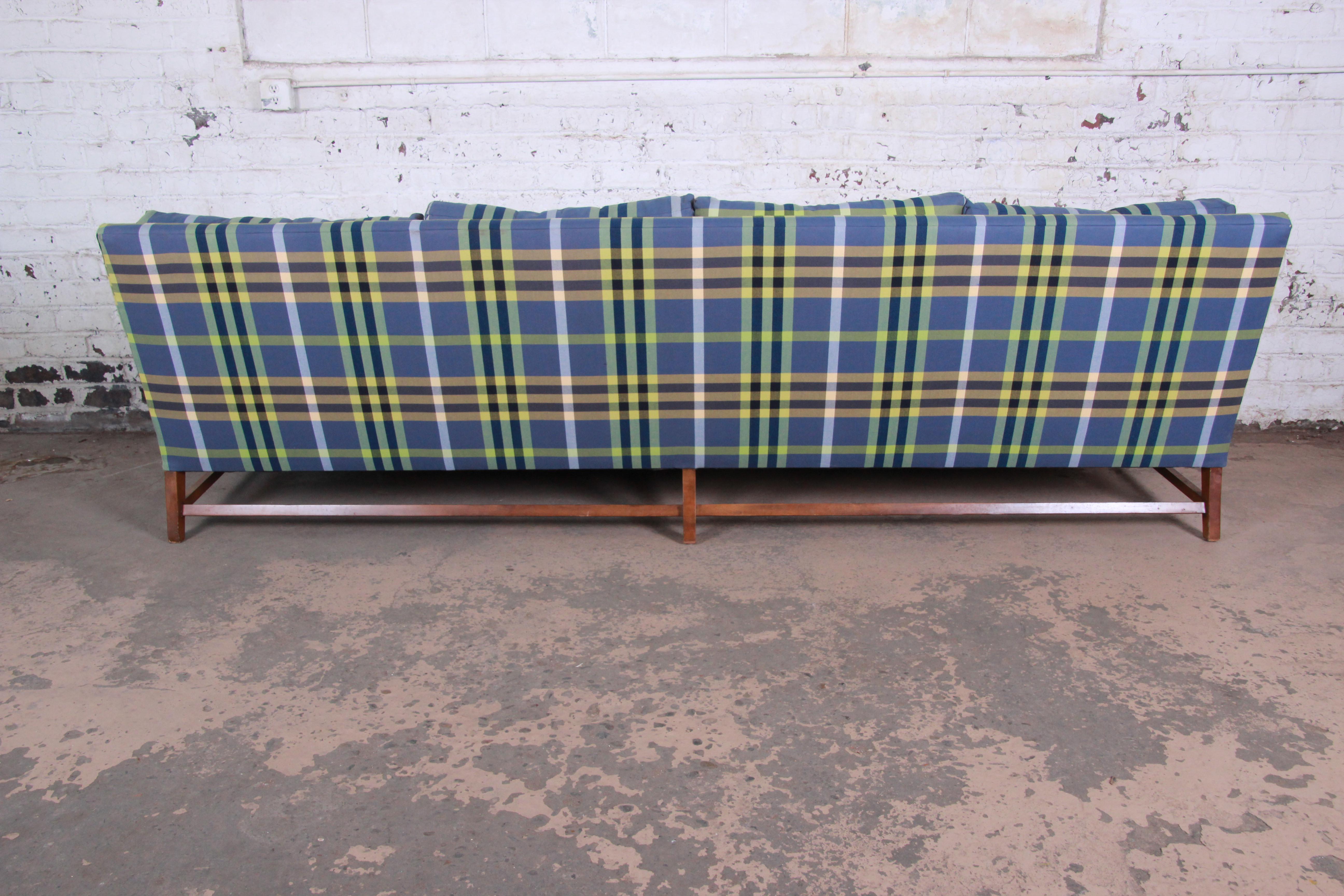 American A. Rudin Down Filled Two-Piece Sectional Sofa in Plaid Upholstery
