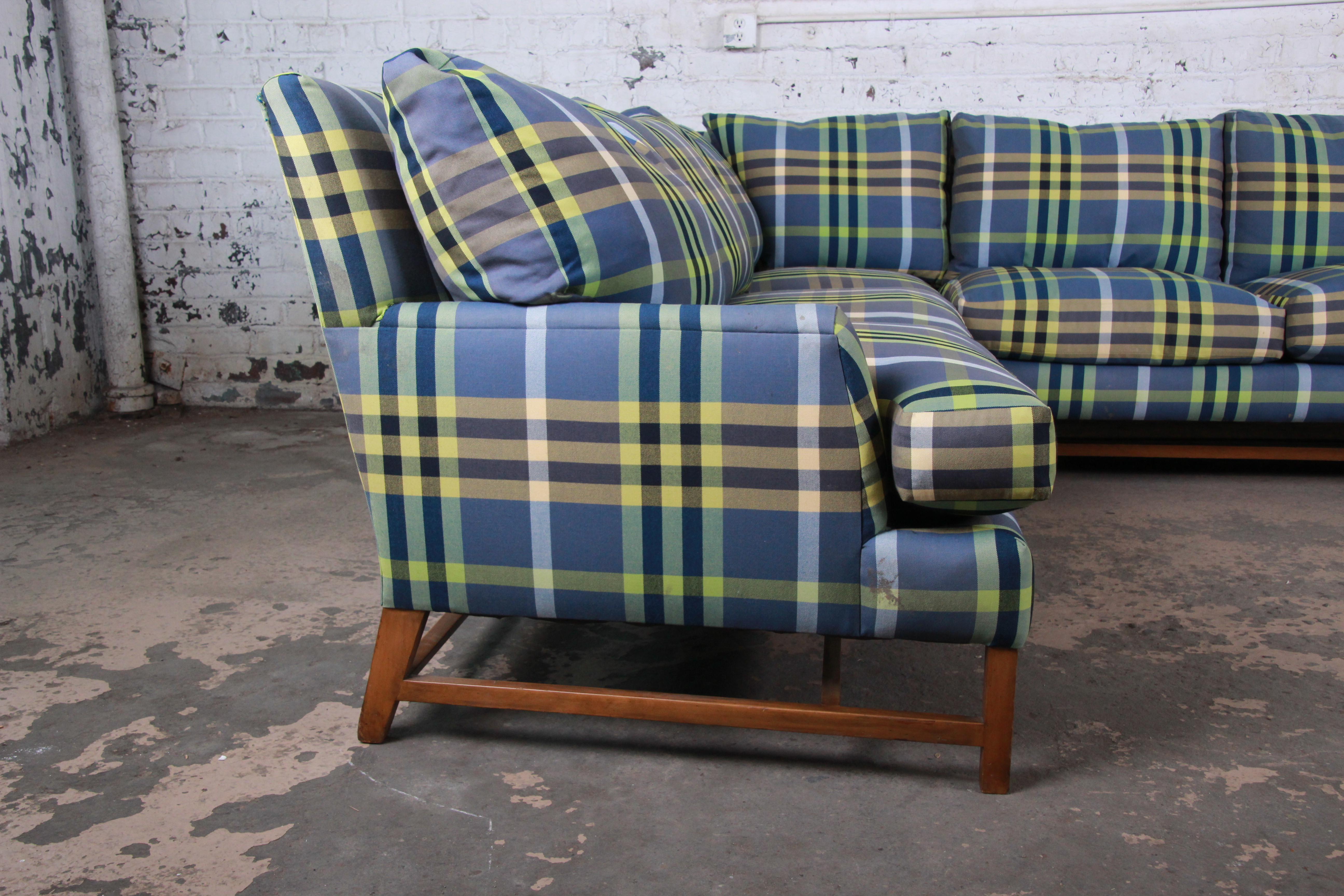 A. Rudin Down Filled Two-Piece Sectional Sofa in Plaid Upholstery In Good Condition In South Bend, IN