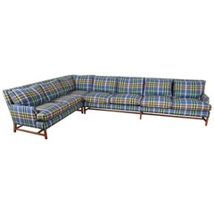 Retro A. Rudin Down Filled Two-Piece Sectional Sofa in Plaid Upholstery