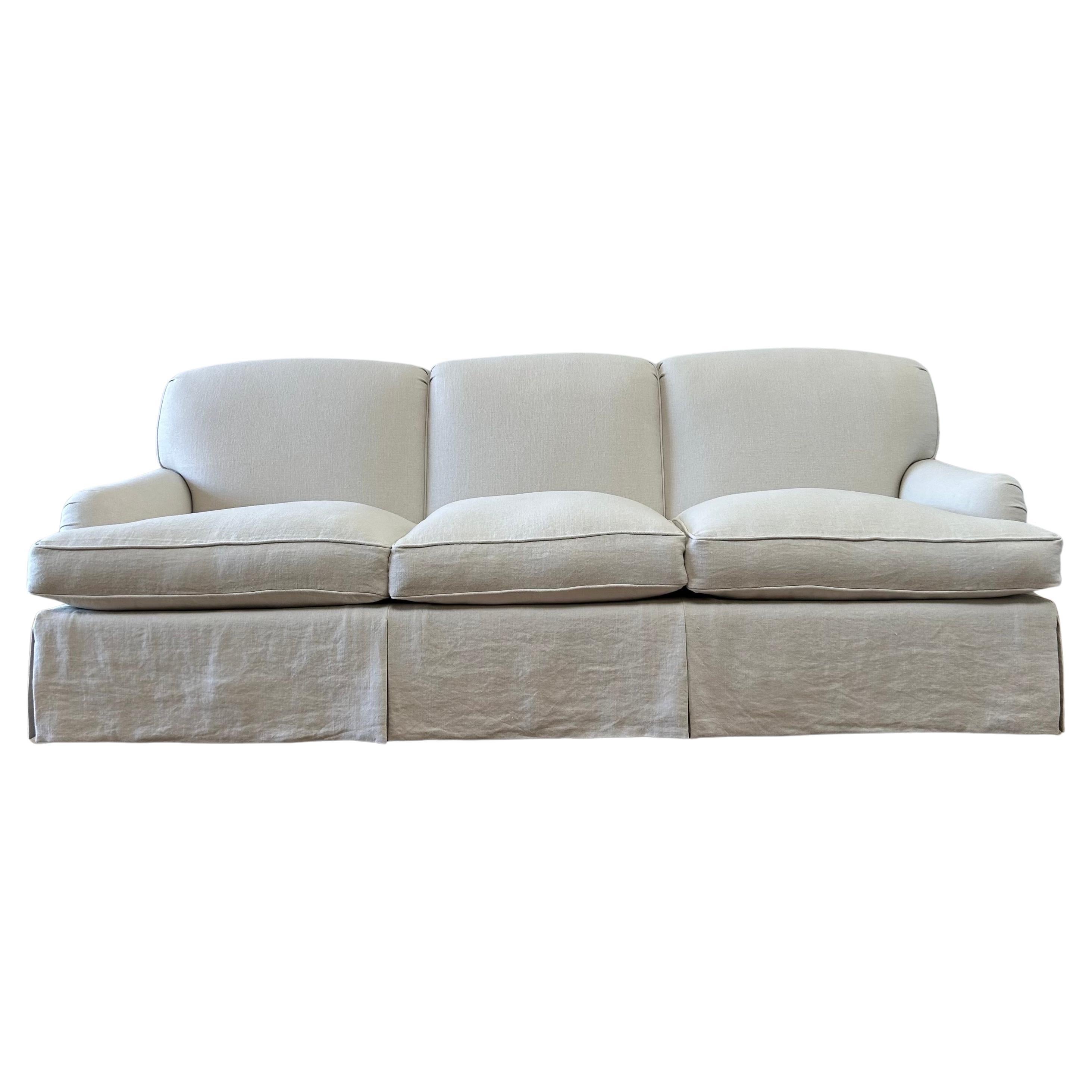 Rudin Englisches Rollarm-Sofa Nr. 2728 aus hafermehlfarbenem belgischem Leinen im Angebot