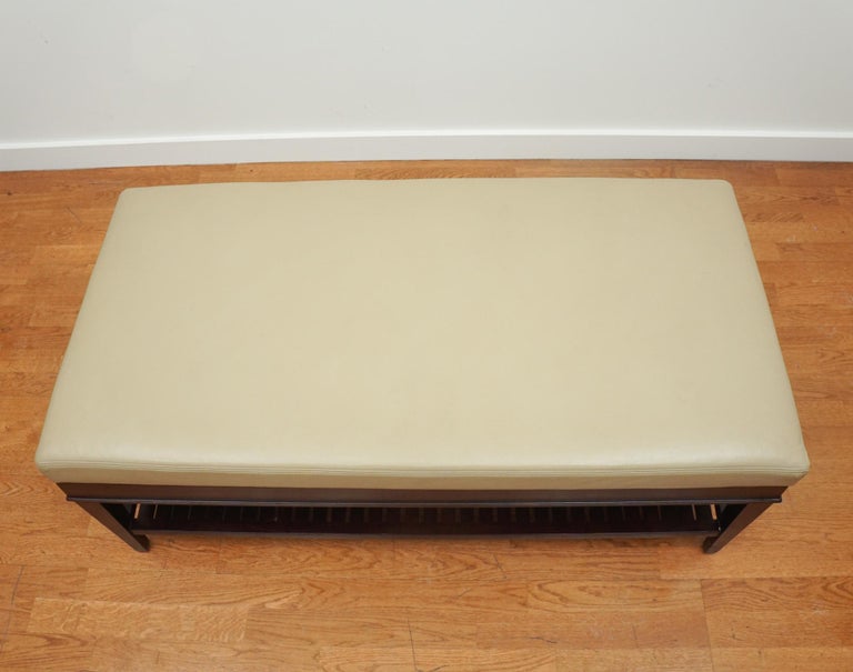 Modern A. Rudin Leather Bench/Ottoman with Slat Bottom Shelf For Sale