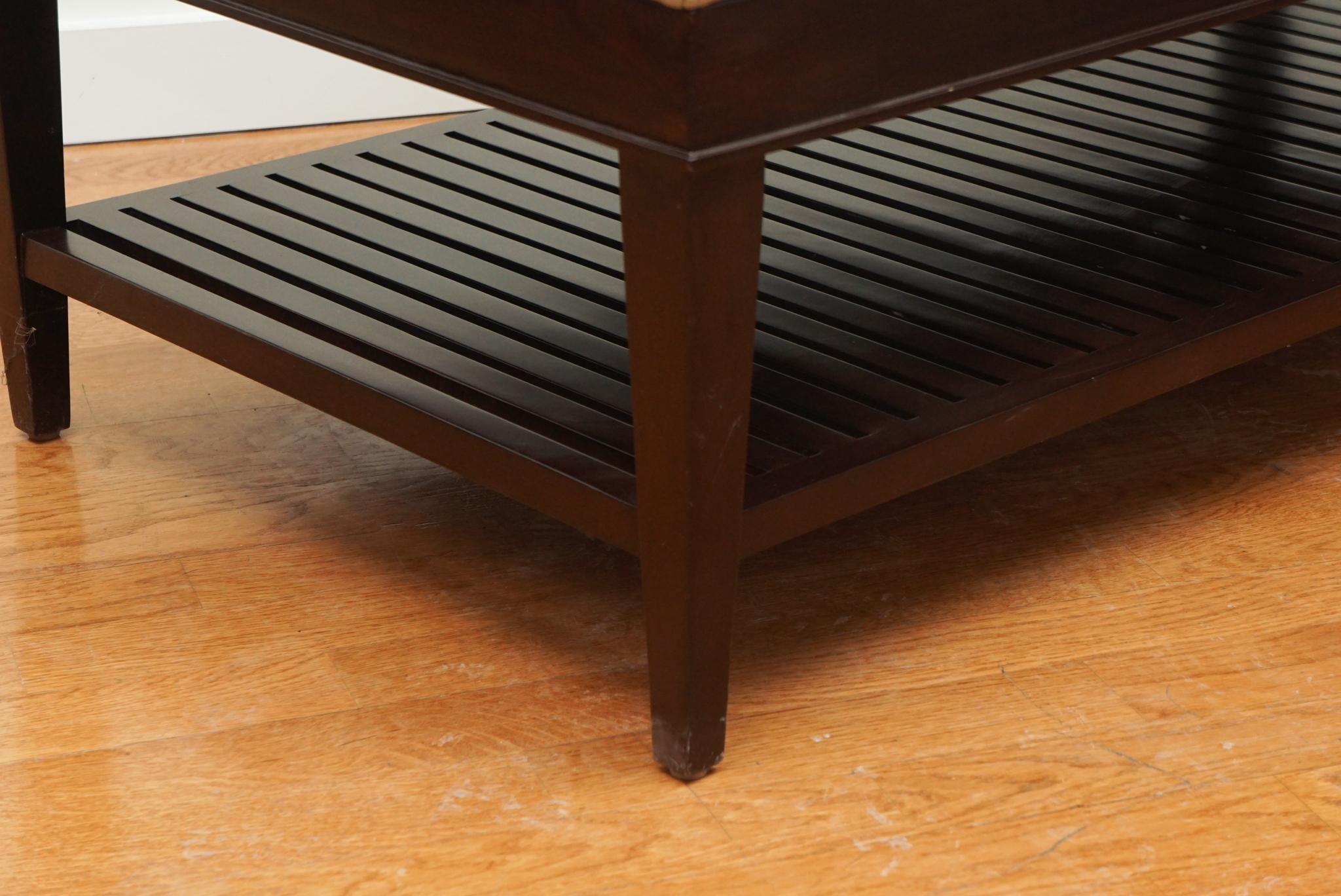 Modern A. Rudin Leather Bench/Ottoman with Slat Bottom Shelf