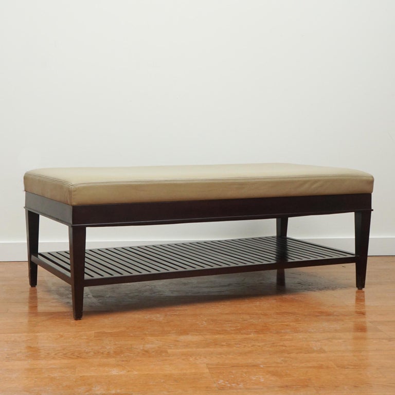 Contemporary A. Rudin Leather Bench/Ottoman with Slat Bottom Shelf For Sale