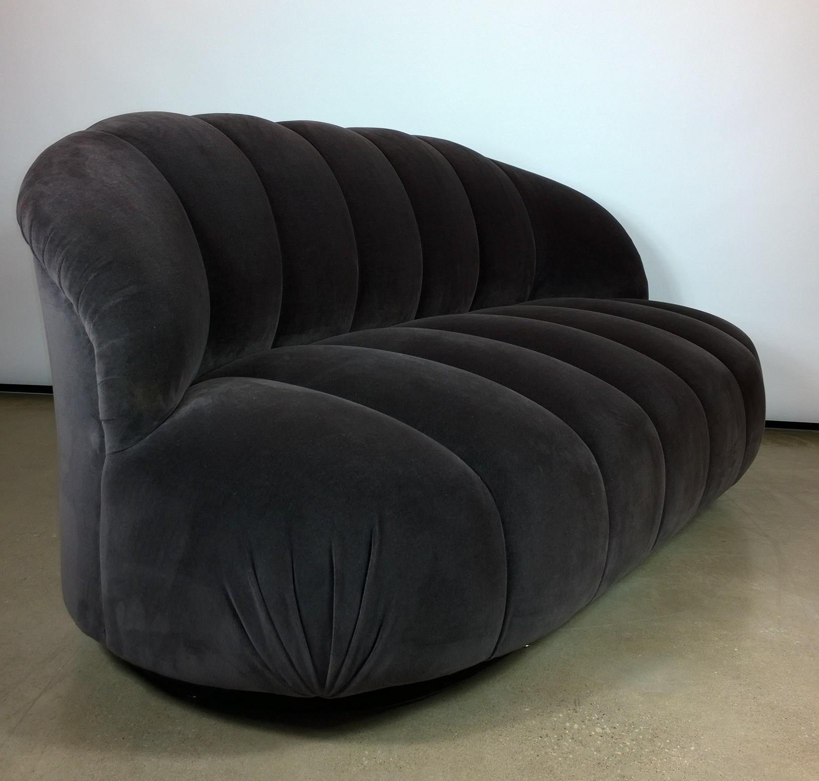 A. Rudin Modernist 20th Century Channel-Back Sofa in New Velvet (Postmoderne)