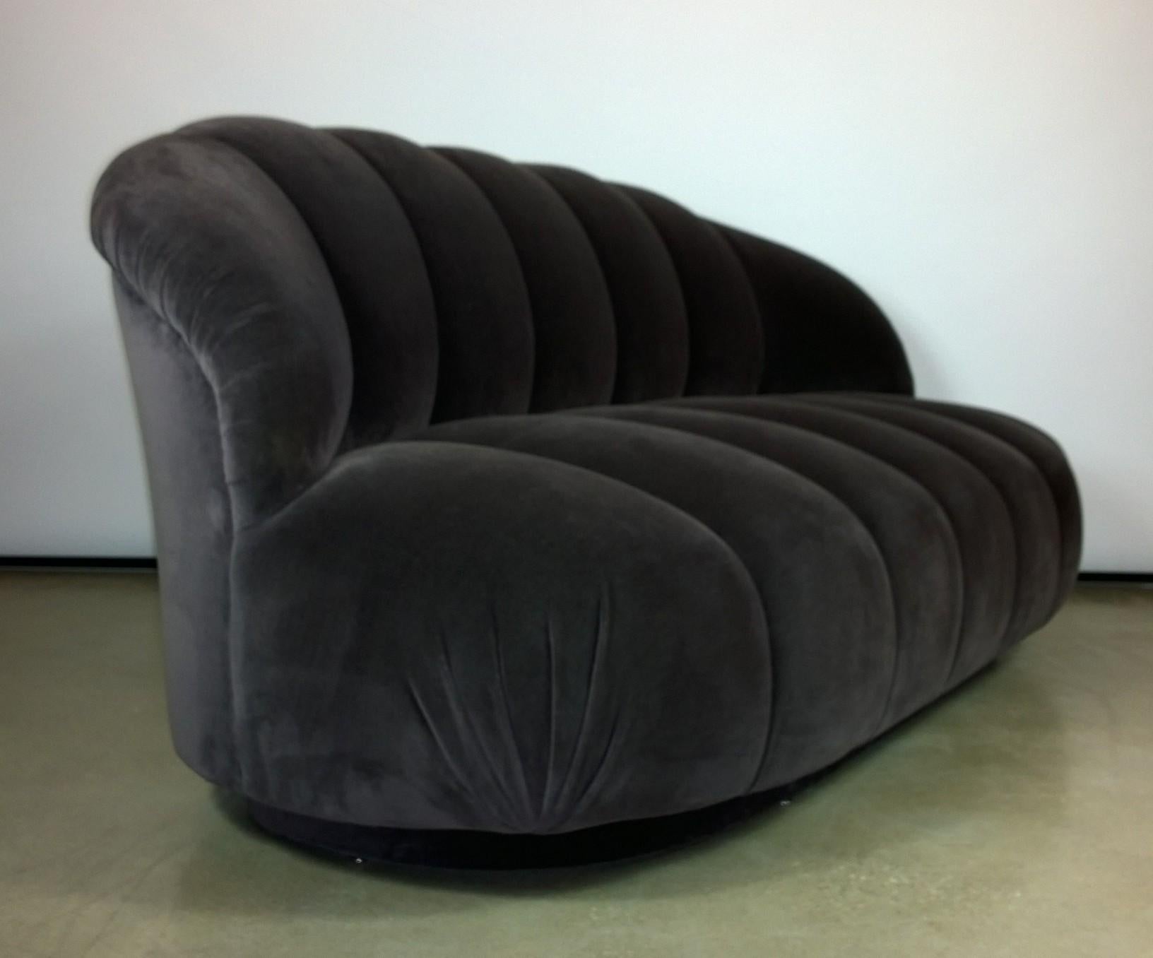 Post-Modern A. Rudin Modernist 20th Century Channel-Back Sofa in New Velvet