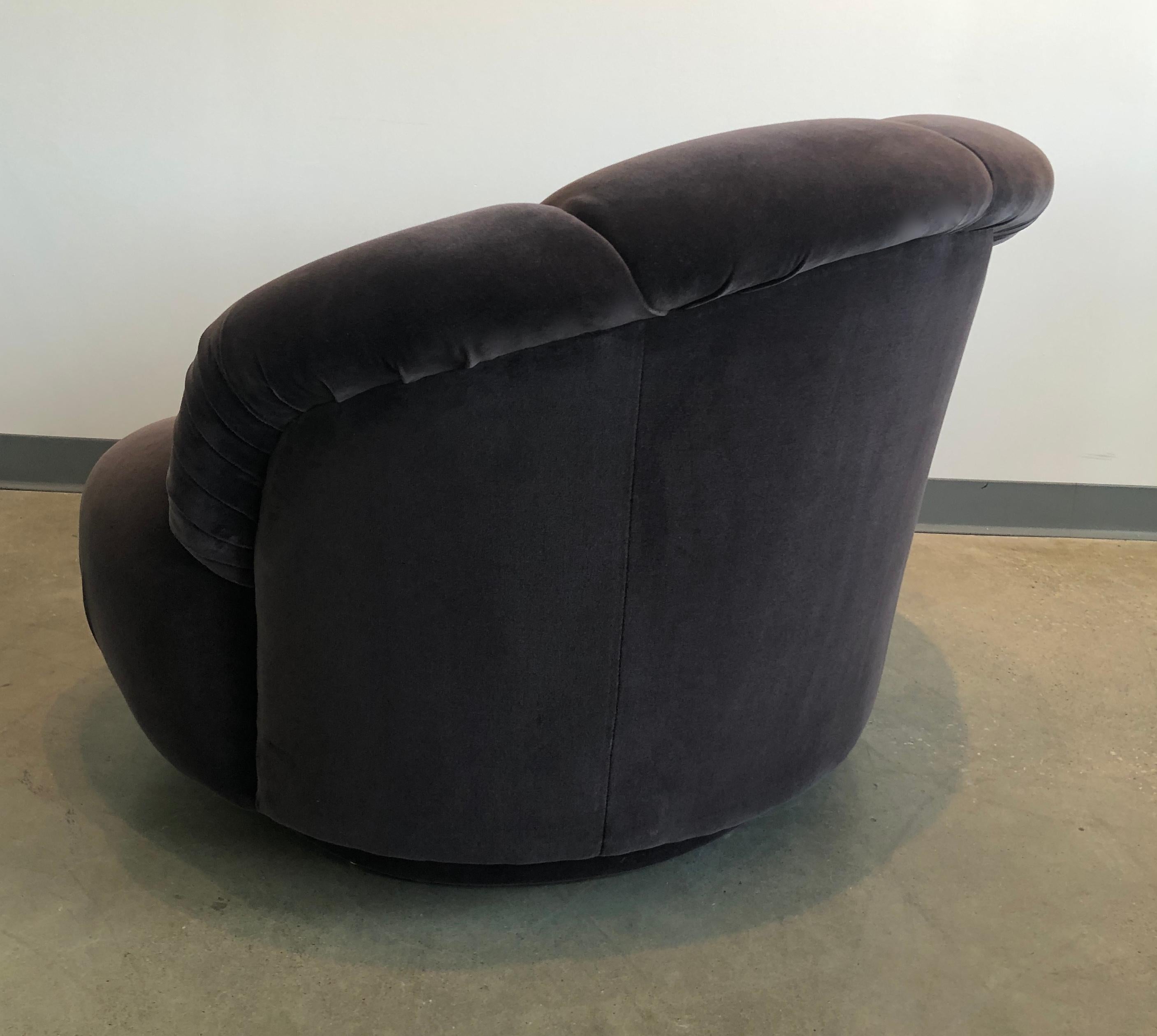 Polished A. Rudin Channel Back and Seat Gray / Brown Slipper / Lounge Chair