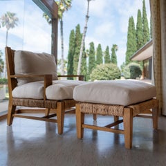 A. Rudin Pair of Lounge Chairs and Ottoman In the style of René Gabriel