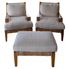 A. Rudin Pair of Lounge Chairs and Ottoman In the style of René Gabriel