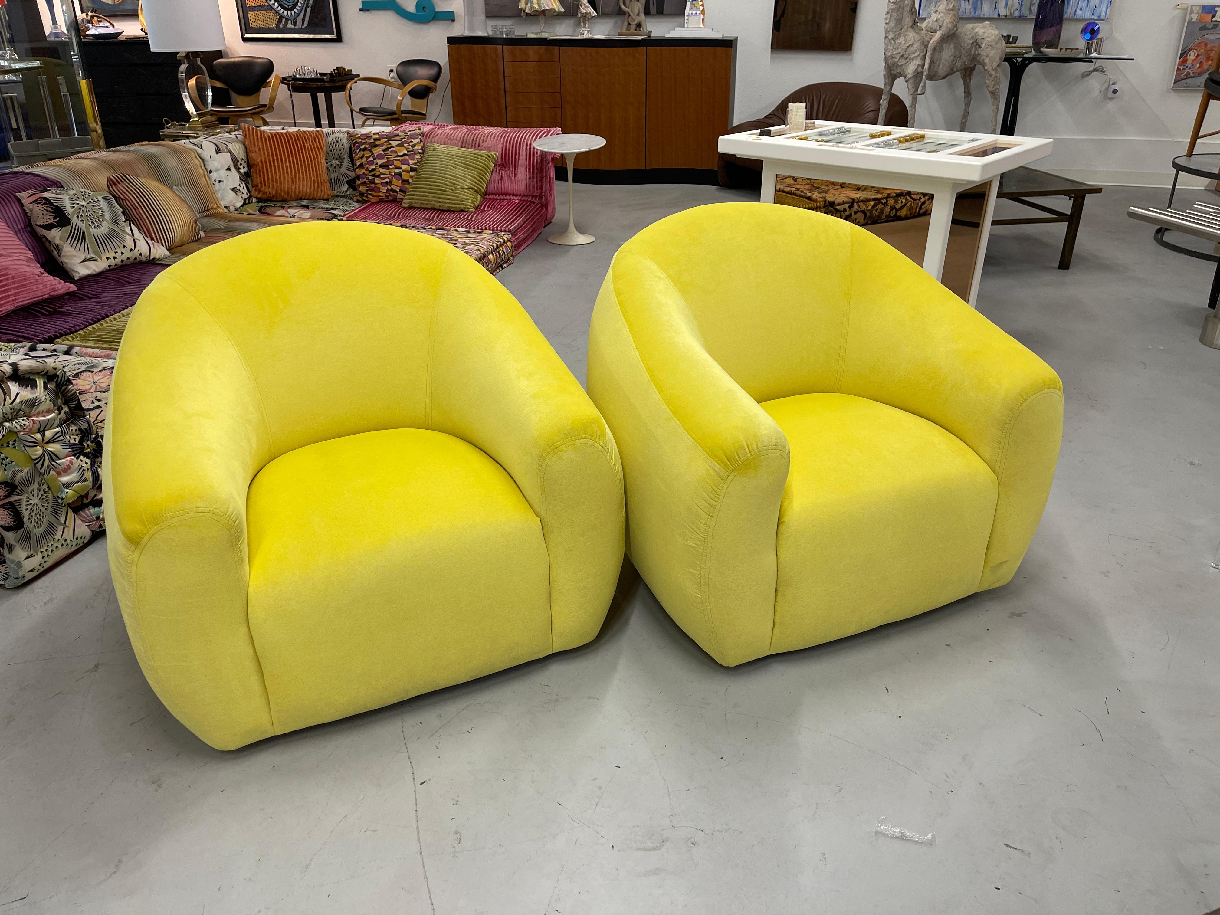 American A Rudin Swivel Chairs in Limon Kravet Fabric