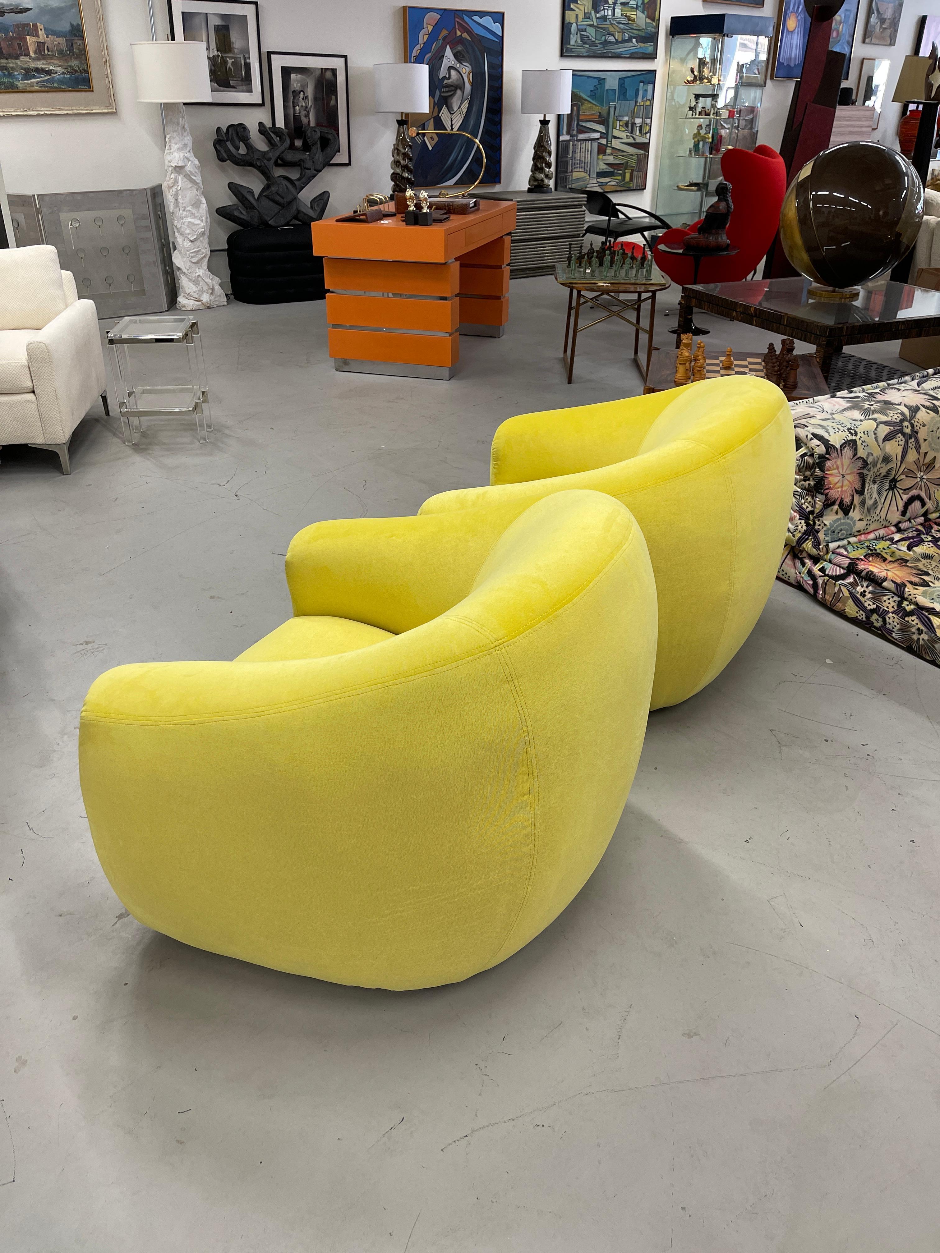 Hand-Crafted A Rudin Swivel Chairs in Limon Kravet Fabric
