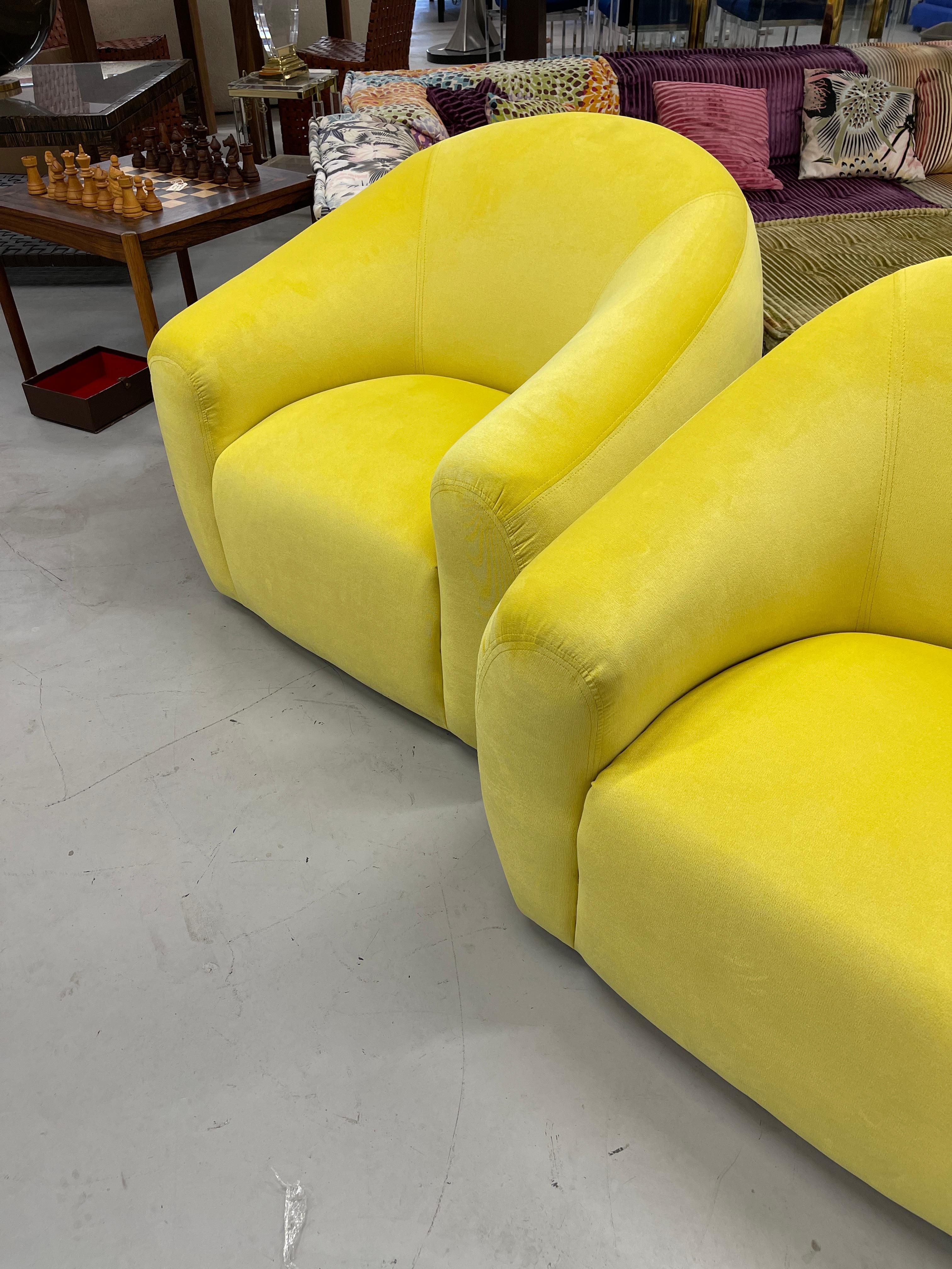 Late 20th Century A Rudin Swivel Chairs in Limon Kravet Fabric
