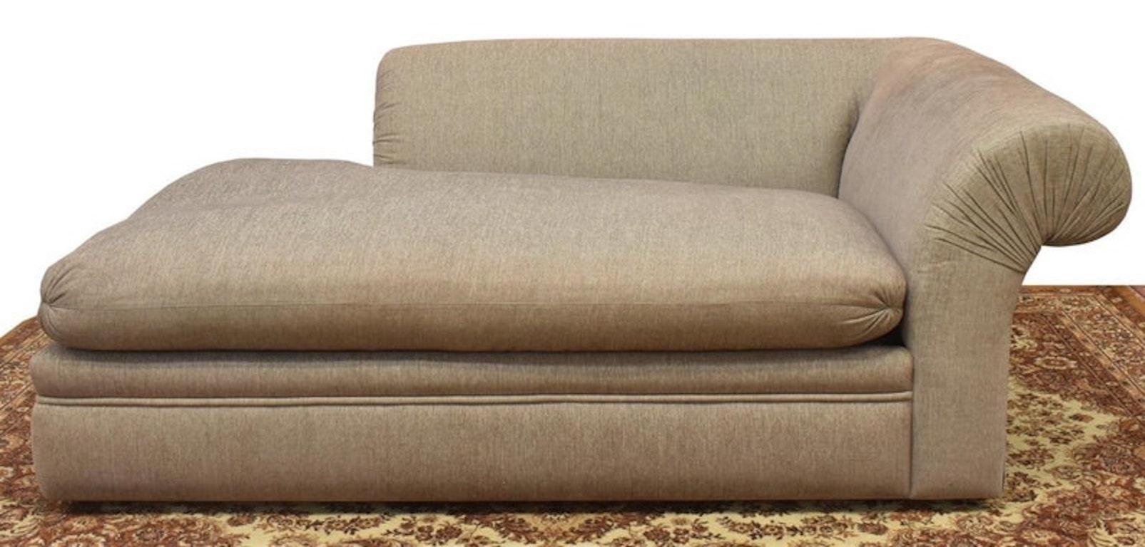 American A. Rudin Upholstered Chaise Lounge Sofa with Fortuny Throw Pillows For Sale