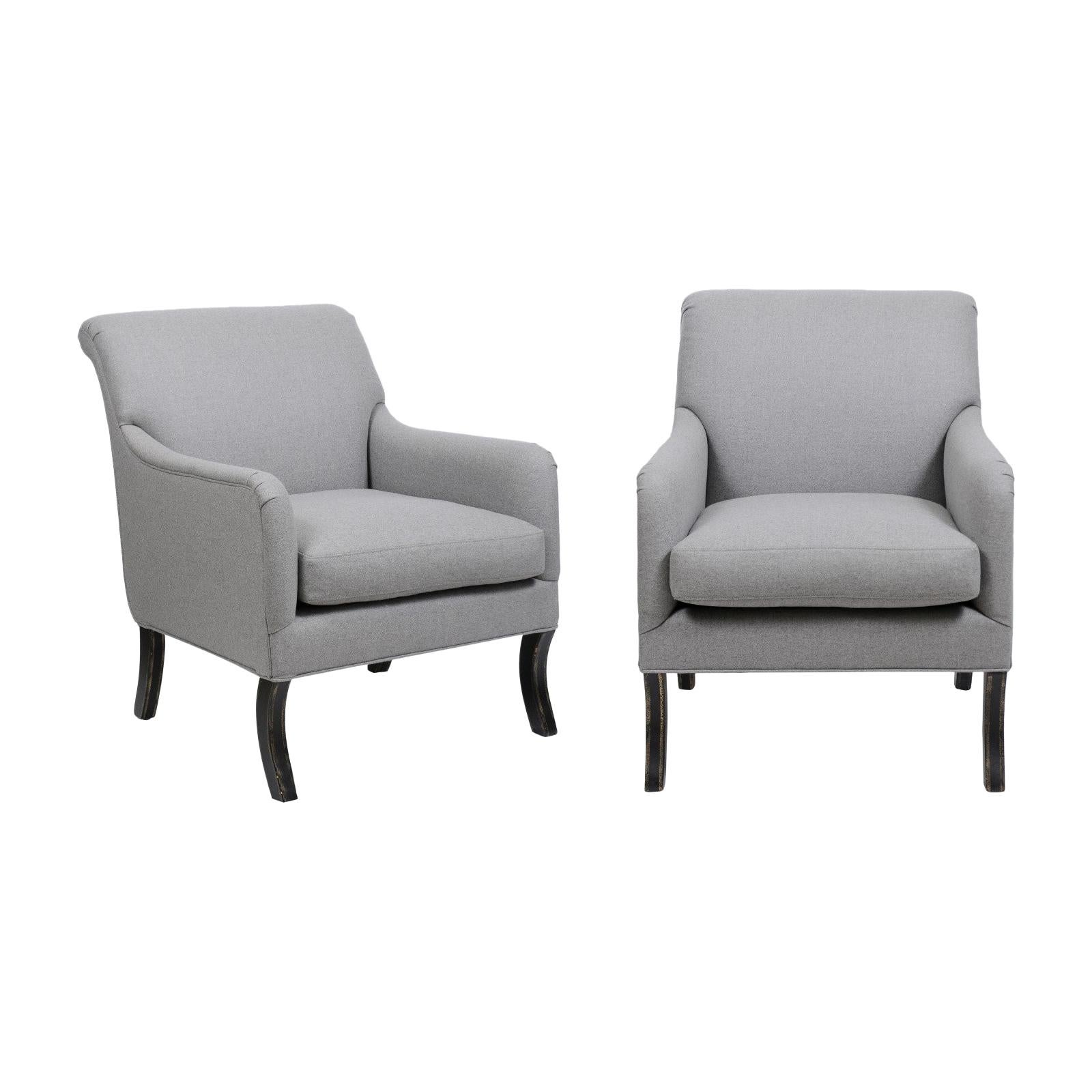 A. Rudin Upholstered Lounge Armchair in Holland and Sherry Gray Wool