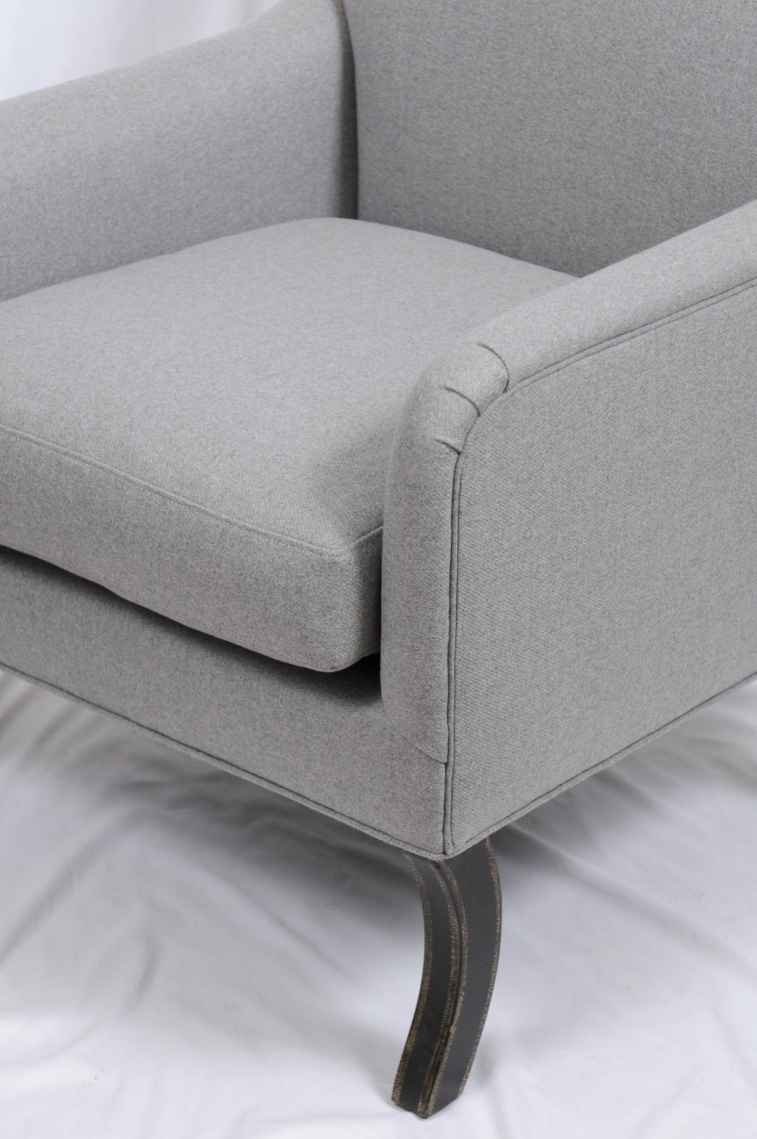 A. Rudin Upholstered Lounge Armchair in Holland and Sherry Gray Wool 10