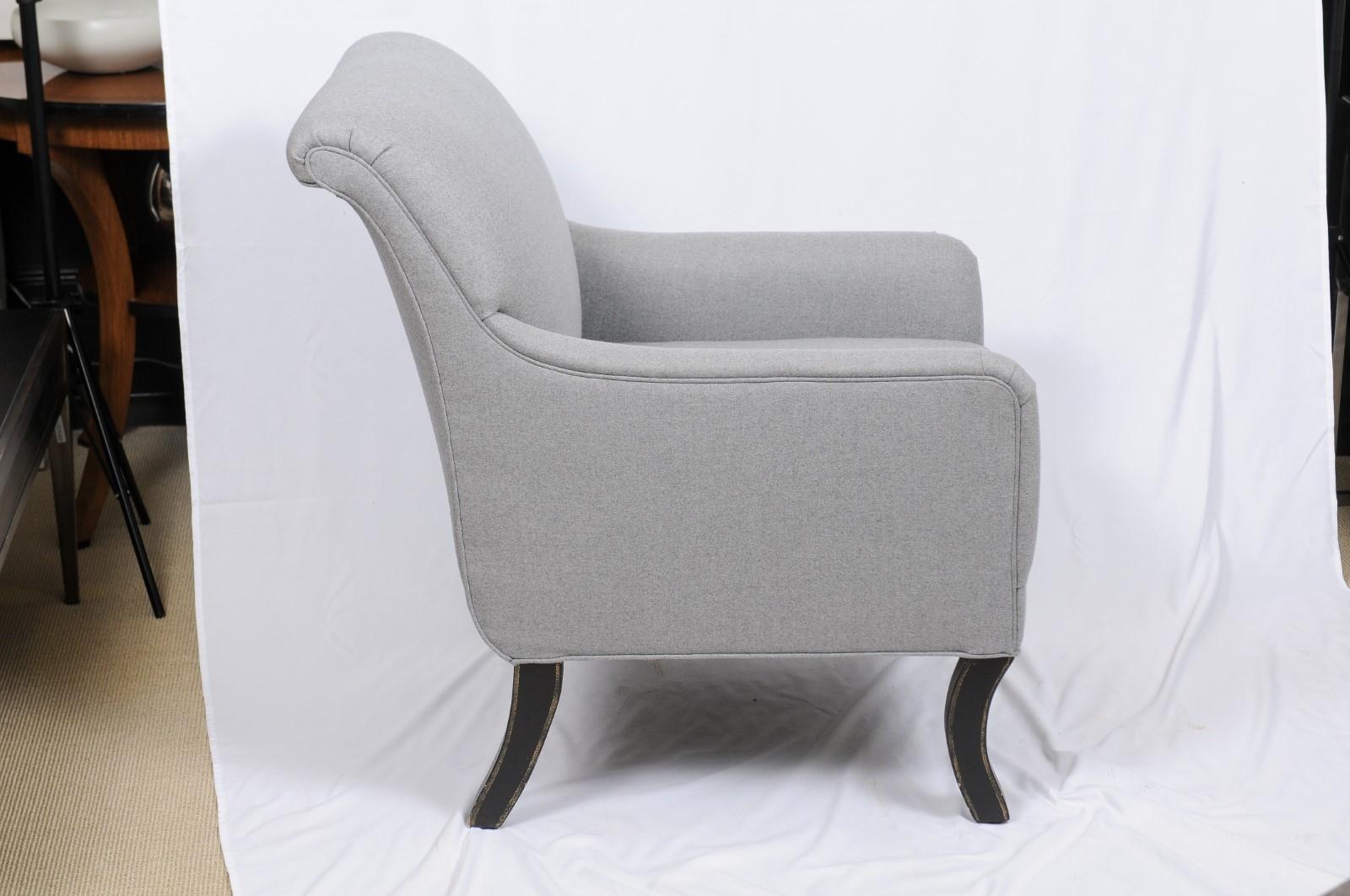 Wood A. Rudin Upholstered Lounge Armchair in Holland and Sherry Gray Wool
