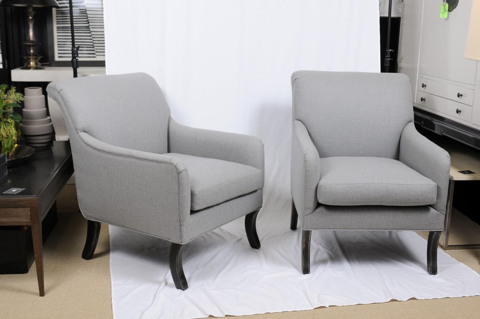 A. Rudin Upholstered Lounge Armchair in Holland and Sherry Gray Wool 1