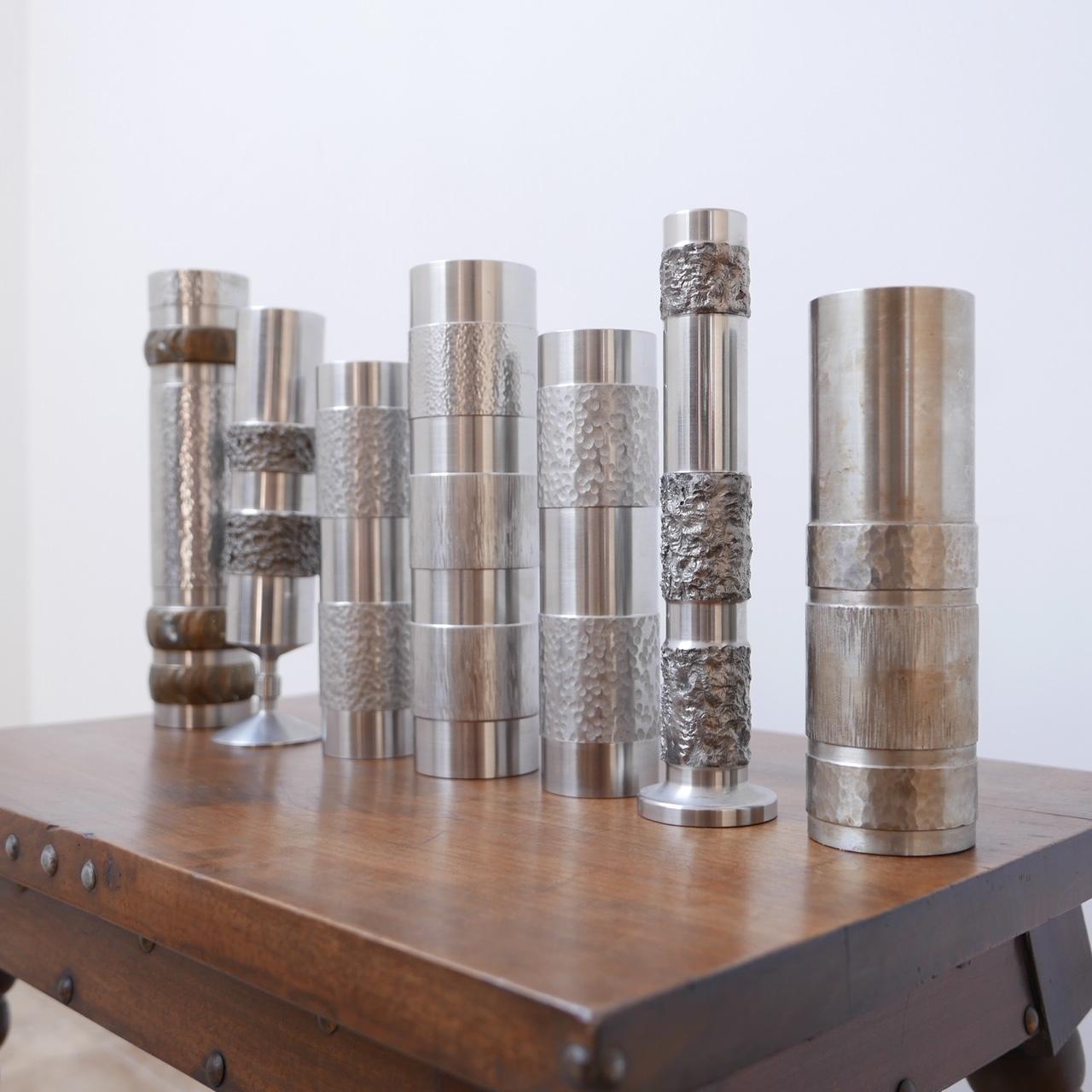 Metal Run of 7 Modernist Mid-Century German Vases