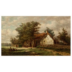 Paisaje de Barbizon de Jan van Lokhorst "Una casa rural" (1867)