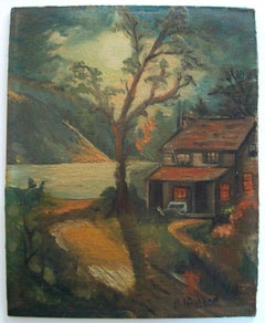 A. RUSHTON - Vintage Folk Art Oil Painting - Framed - Canada - Mid 20th Century