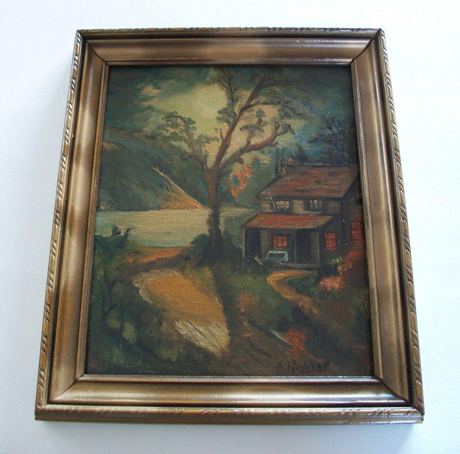 A. RUSHTON - Vintage Folk Art Oil Painting - Framed - Canada - Mid 20th Century For Sale 2