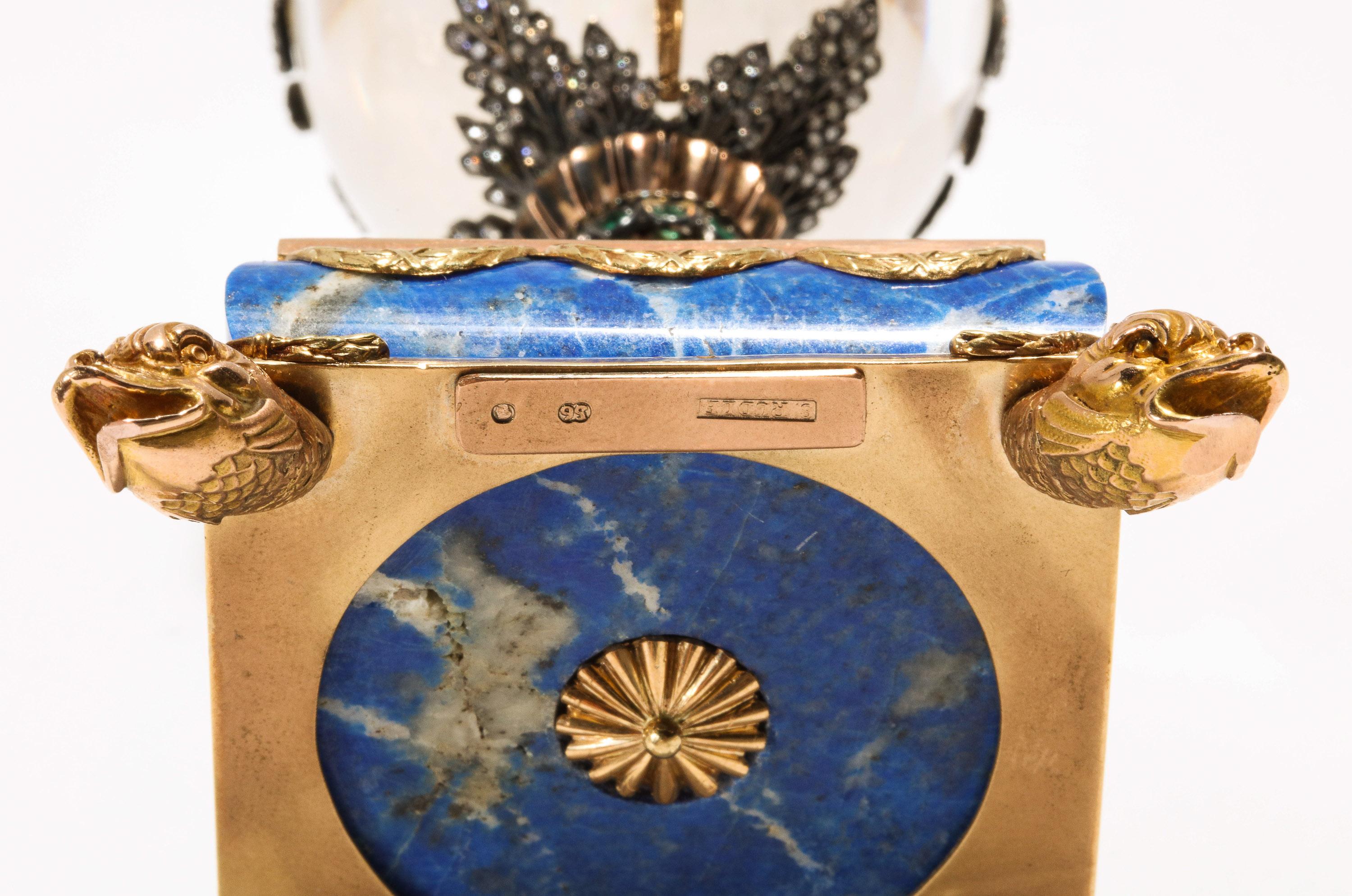 Russian 14-Karat Gold, Diamonds, Emeralds, Lapis Lazuli and Glass Egg with Swan 15