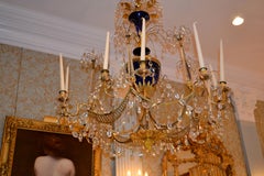 Russian Crystal, Cobalt Glass and Gilt Bronze Chandelier Attributed to Zekh