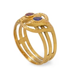 Russian Gold and Gemset Twin Serpent Ring