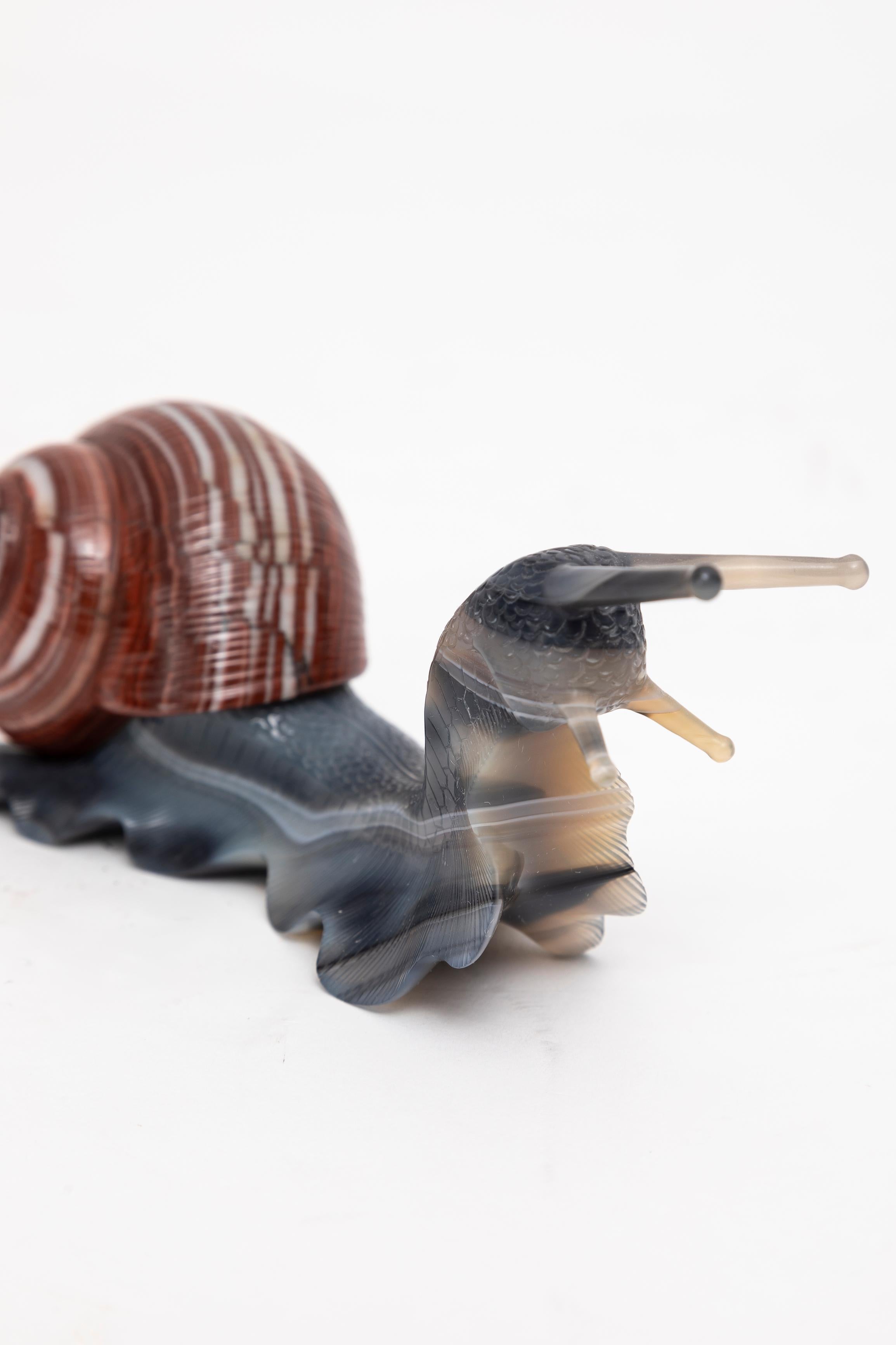 A Russian Hand-Carved and Hand-Polished Banded Agate Snail, Att. Faberge 1
