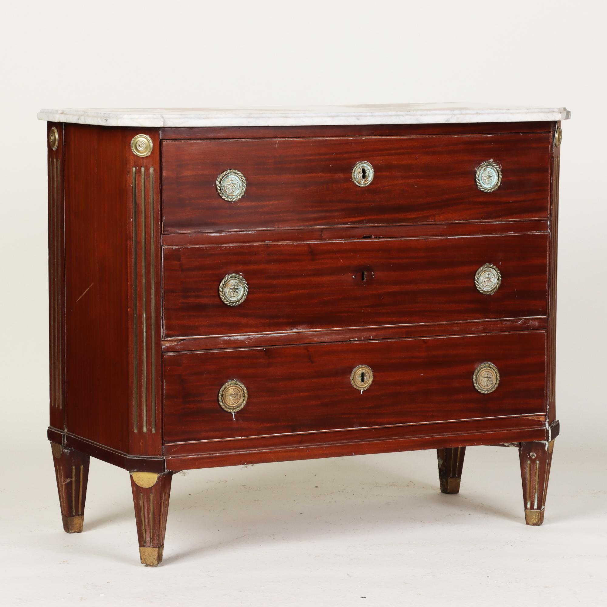 European Russian Neoclassical Brass Mounted Mahogany Commode, Early Nineteenth Century