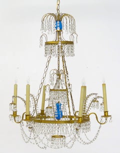 A Russian Neoclassical Style Blue Glass, Crystal and Ormolu (6) light Chandelier
