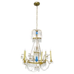 A Russian Neoclassical Style Blue Glass, Crystal and Ormolu (6) light Chandelier