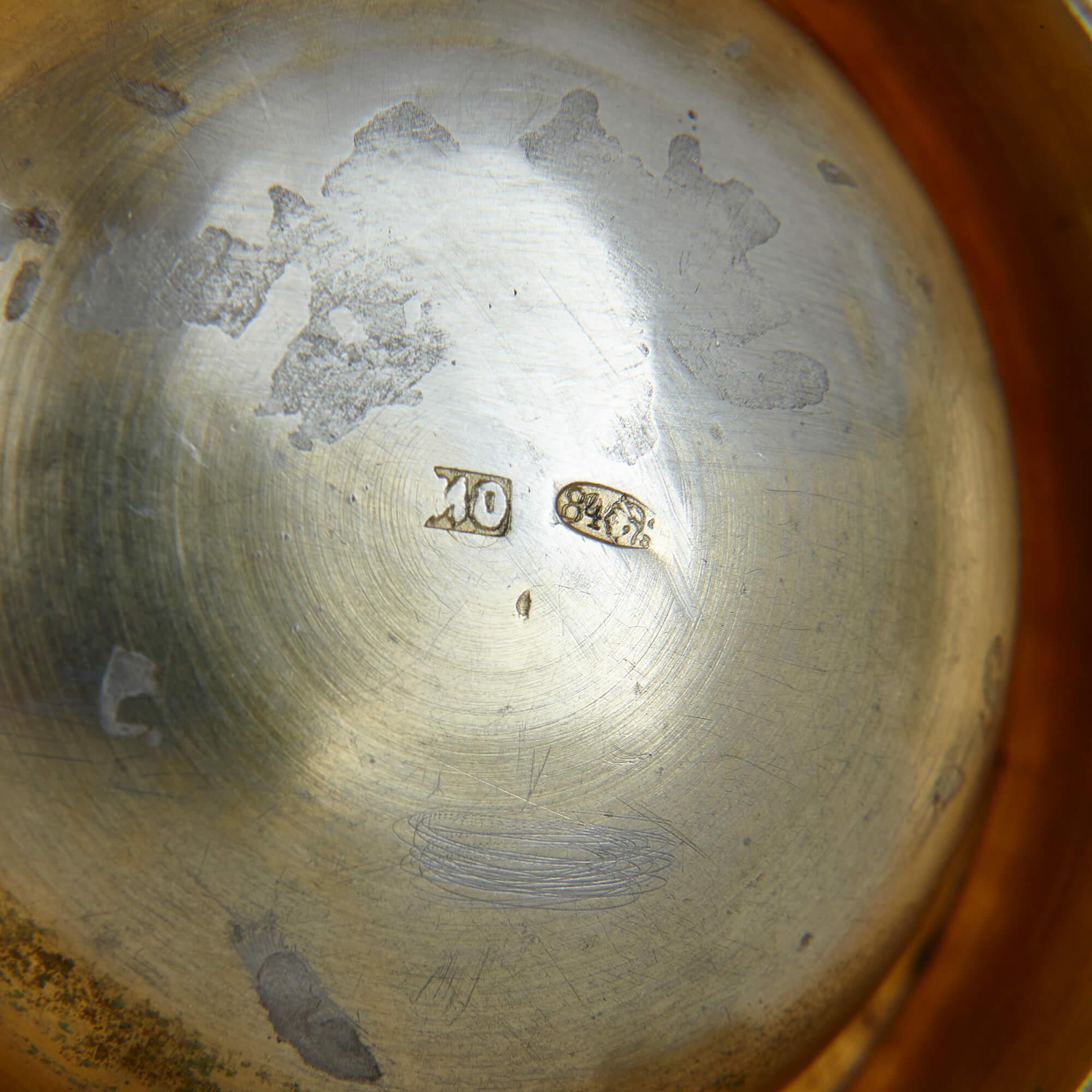 Cuchara y sal abierta rusa de plata dorada y esmalte cloisonné Silver en venta