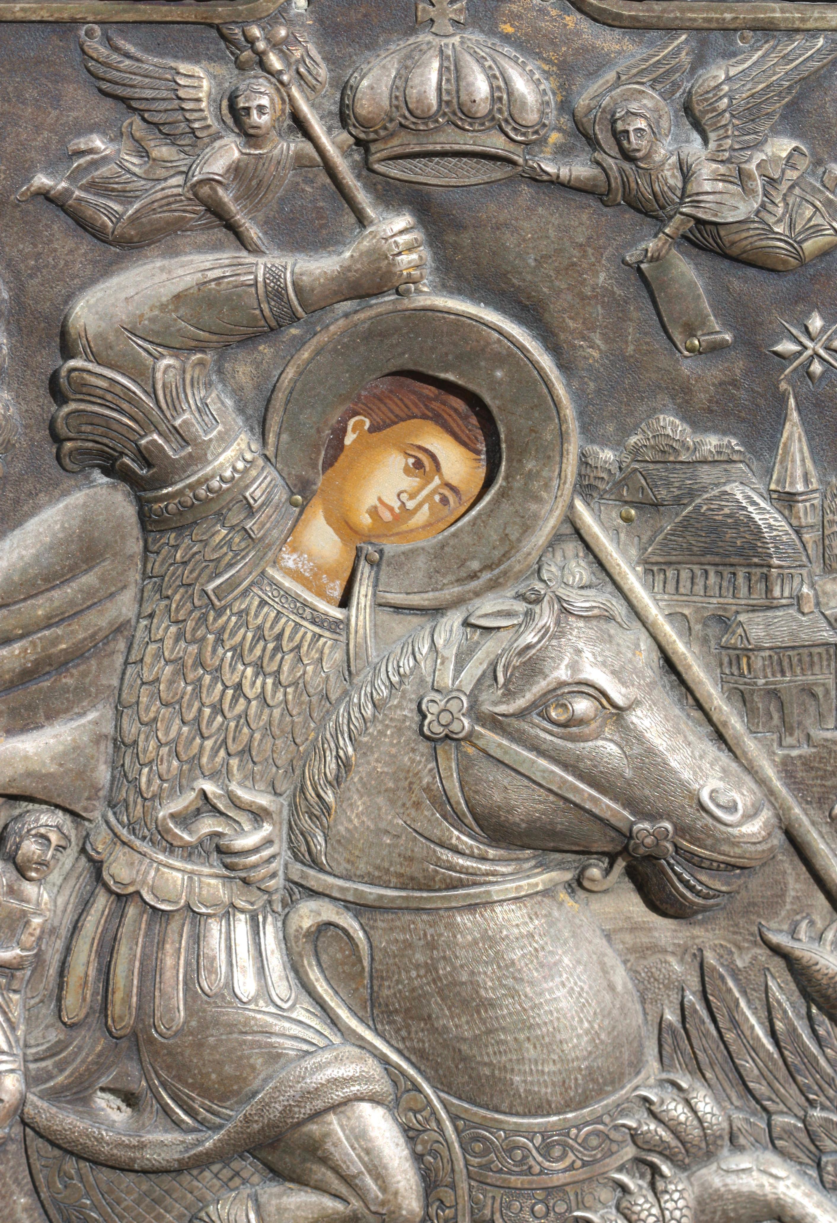 A Russian Silver Icon of St George In Good Condition For Sale In West Palm Beach, FL