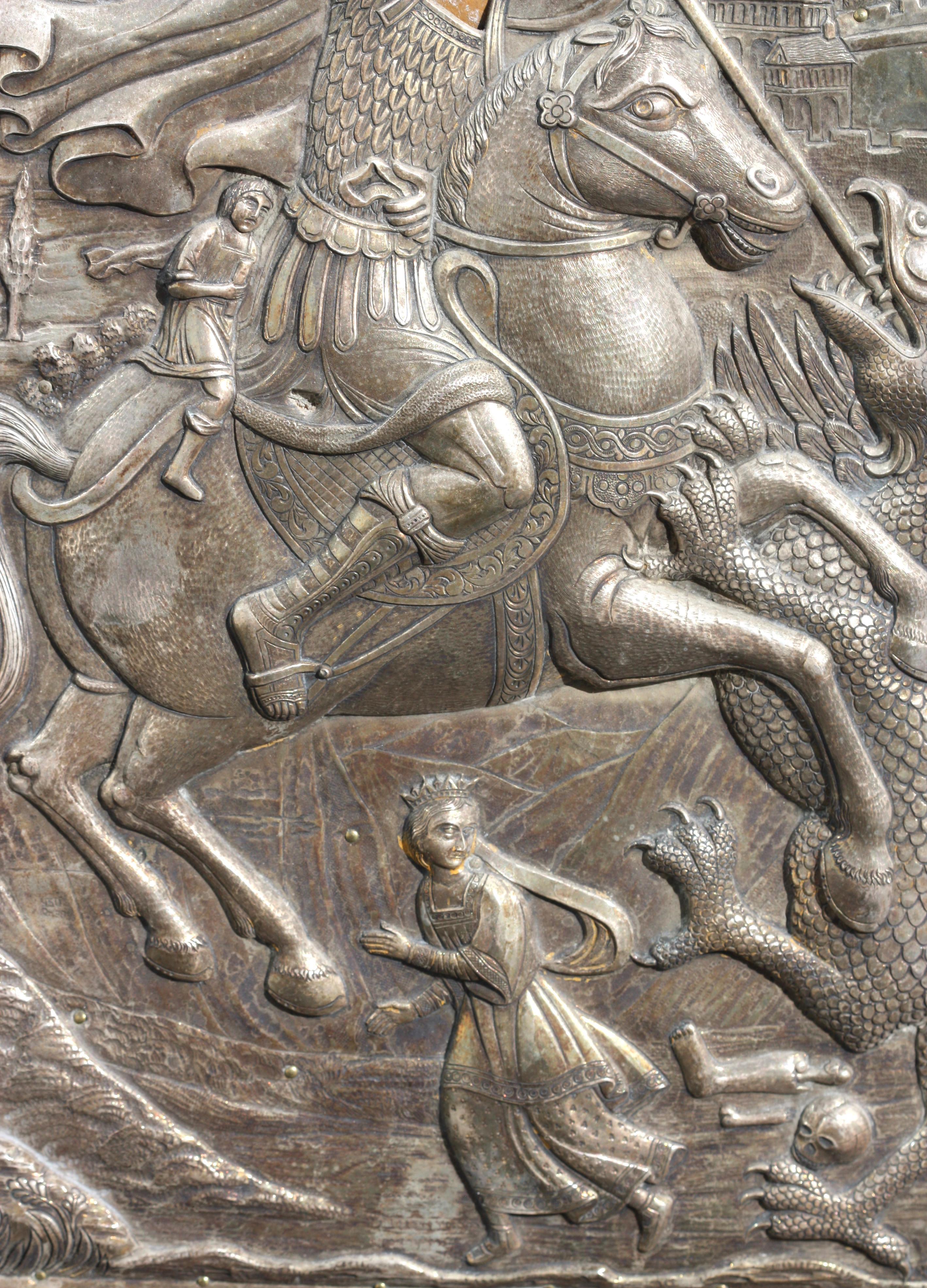 20th Century A Russian Silver Icon of St George For Sale