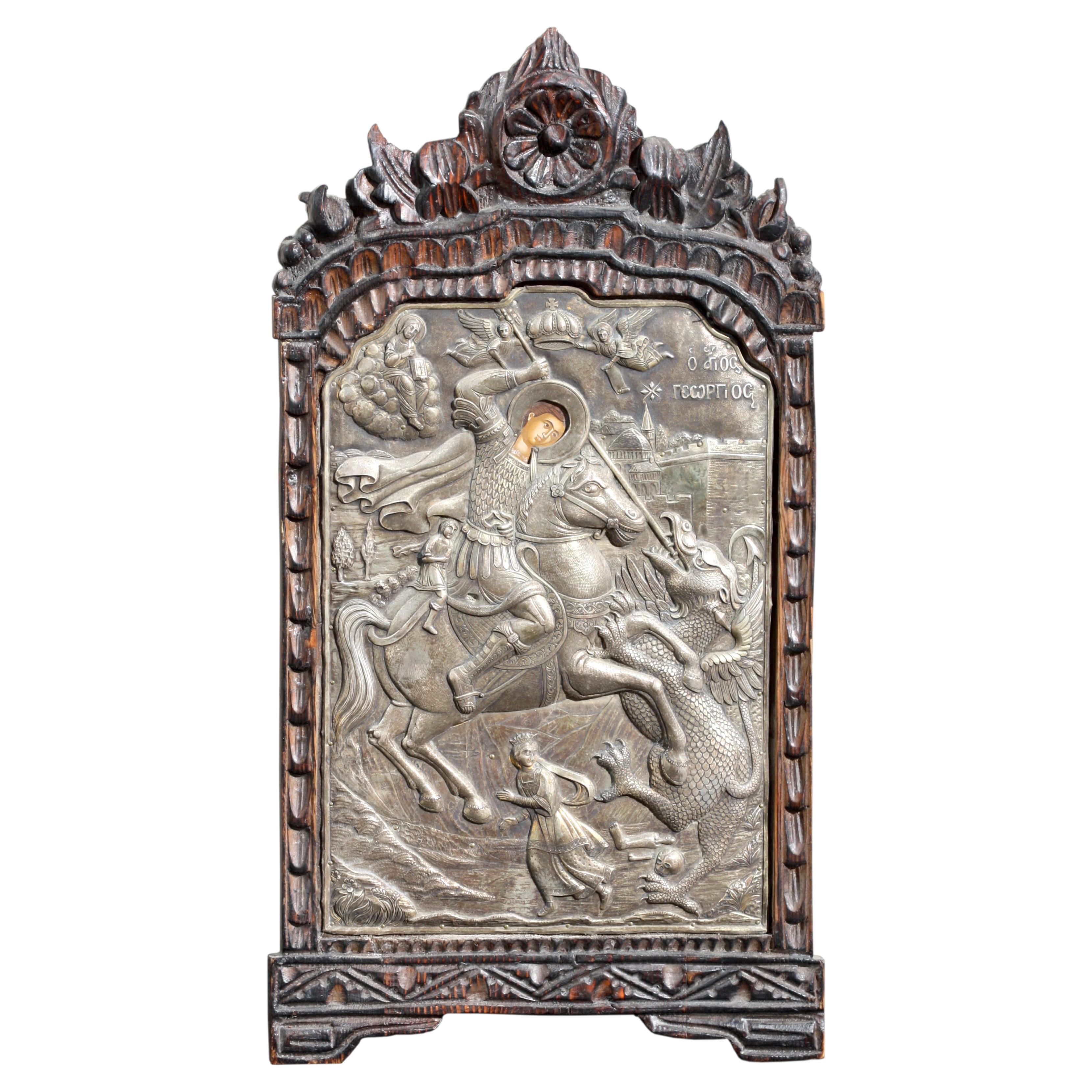 A Russian Silver Icon of St George For Sale