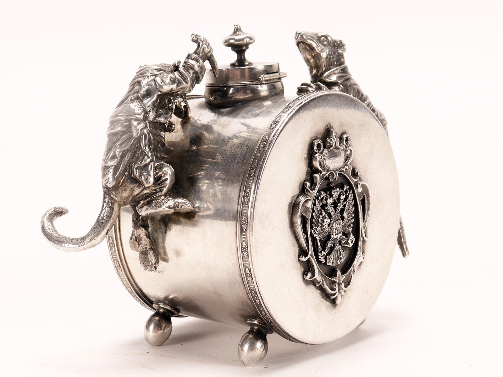 Mid-19th Century A Russian silver inkwell, jeweler: Johann Fredrik Akerblom, St. Petersburg 1836. For Sale