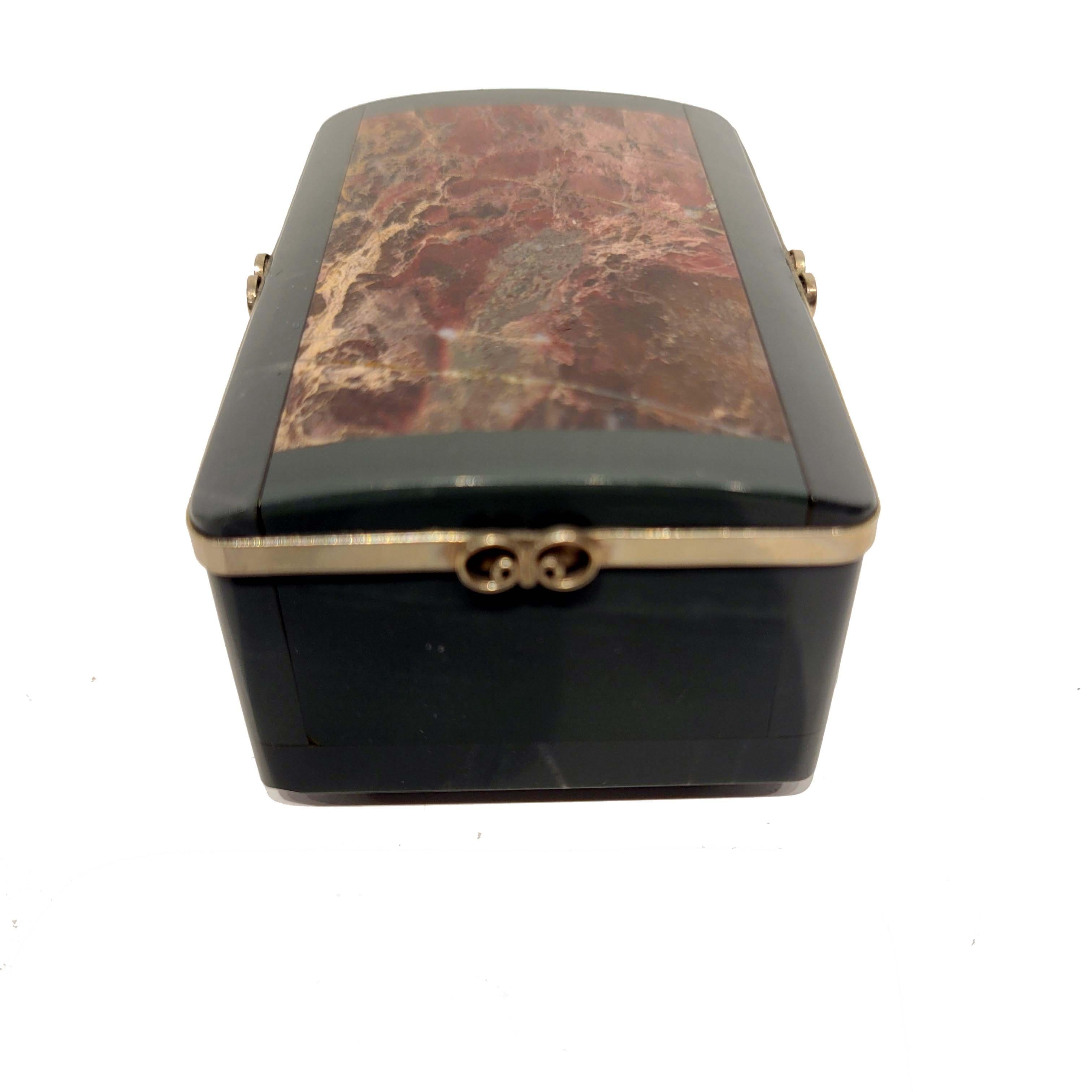 Russian Silver Mounted Kalkan Marble Jewelry Box In Good Condition In New York, NY