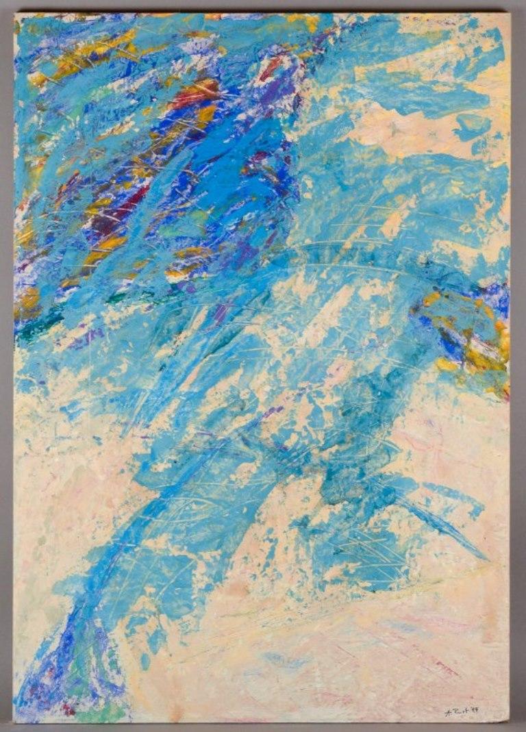 Hans Walter Sundberg (1922-2004), schwedischer Künstler. 
Öl auf Platte. Gemischte Medien. 
Abstrakte Zusammensetzung.
Ungefähr in den 1960er Jahren.
In perfektem Zustand.
Signiert in der unteren rechten Ecke.
Abmessungen: 98,5 cm x 68,5