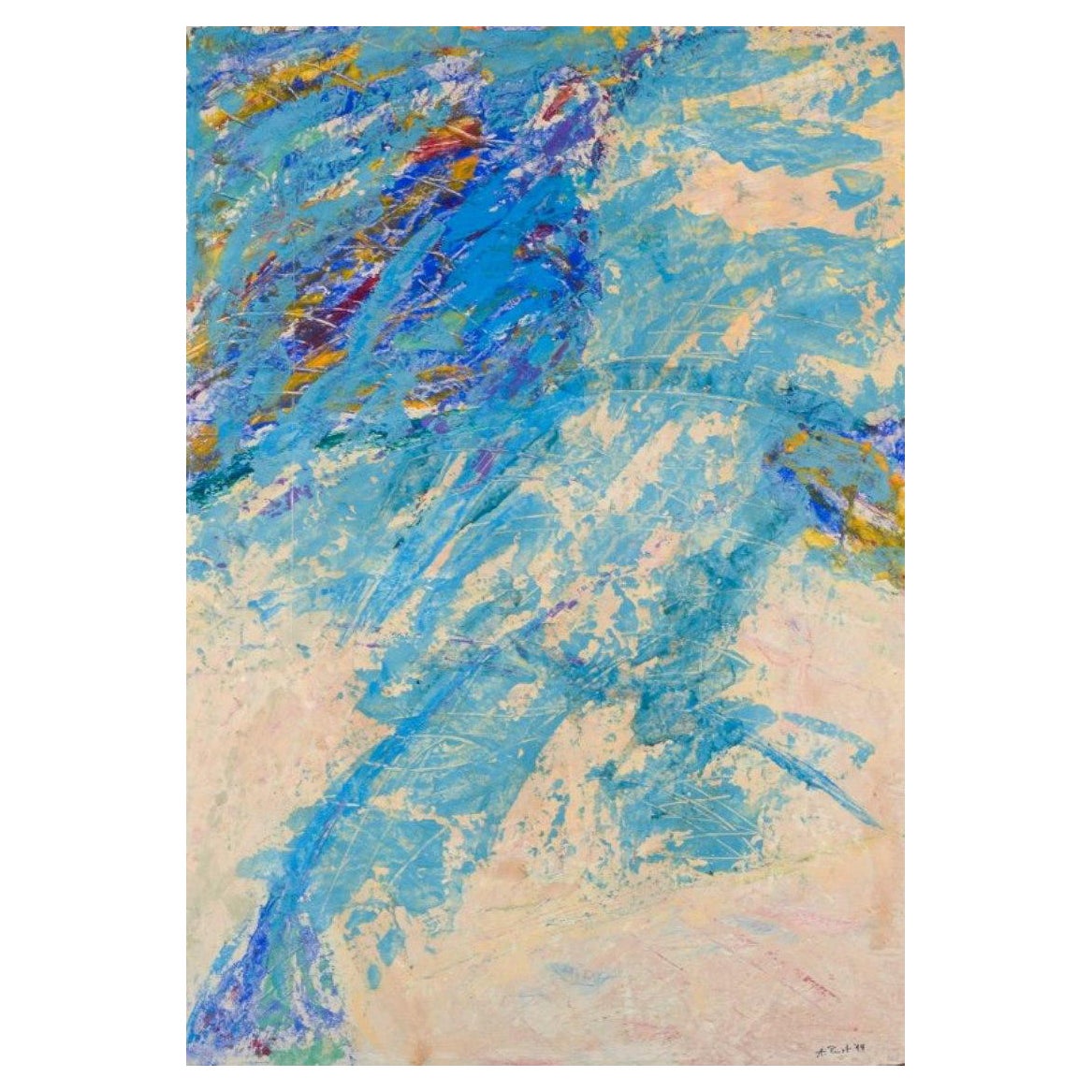 A. Rust, deutscher Künstler. Acrylgemälde auf Holzplatte.  Abstrakte Zusammensetzung. im Angebot