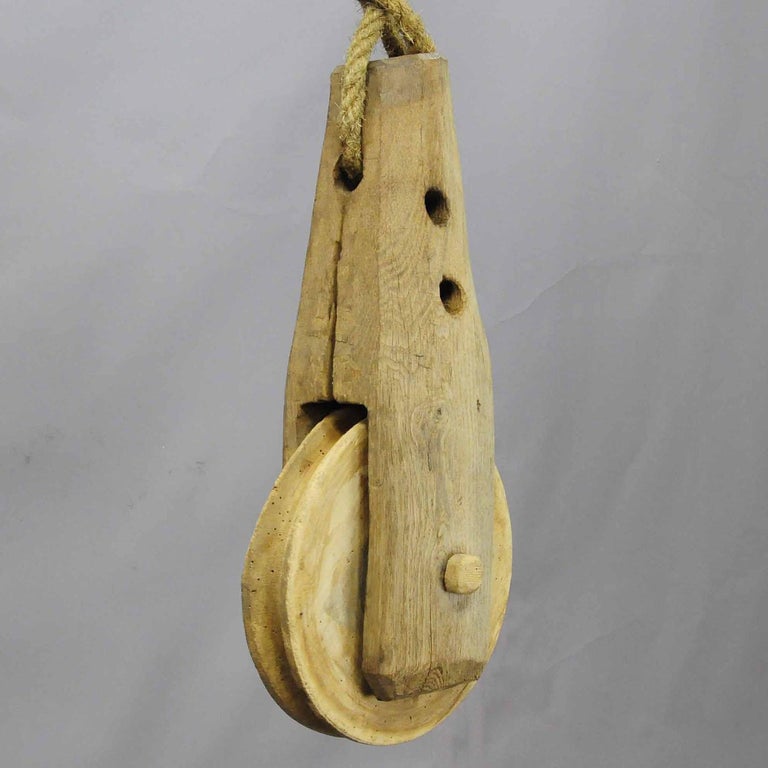Rustic Black Forest Wooden Pulley with Rope For Sale at 1stDibs