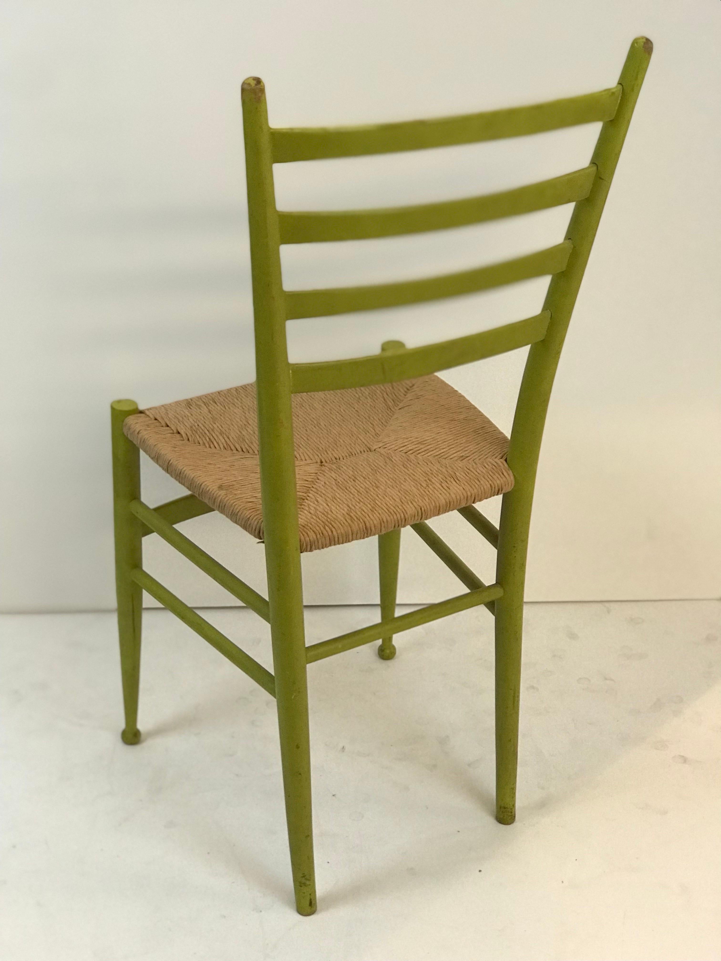 Hand-Carved A Rustic Chiavari Spinetto Chair in Green Finish with Newly Rewoven Seat For Sale