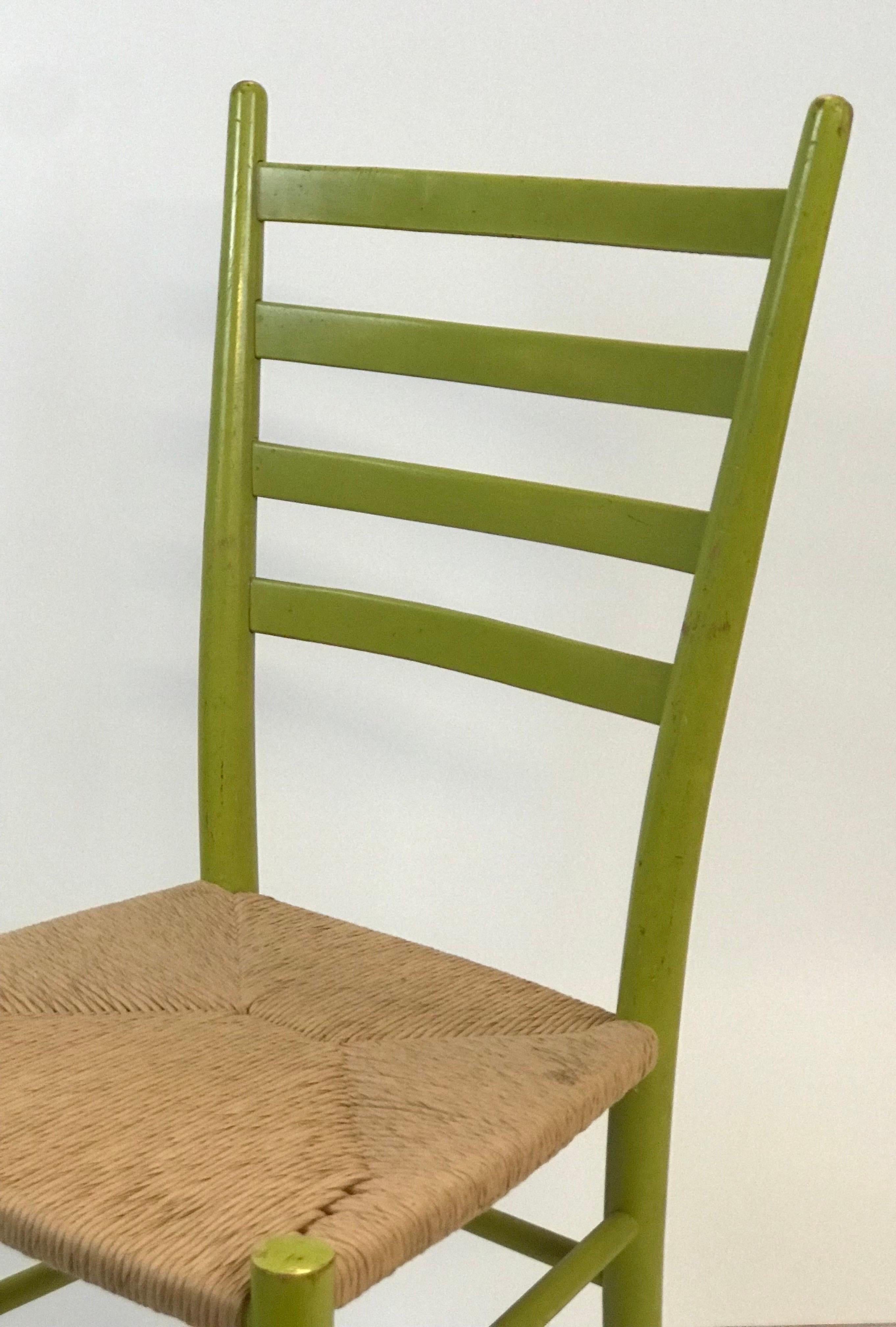 Mid-20th Century A Rustic Chiavari Spinetto Chair in Green Finish with Newly Rewoven Seat For Sale