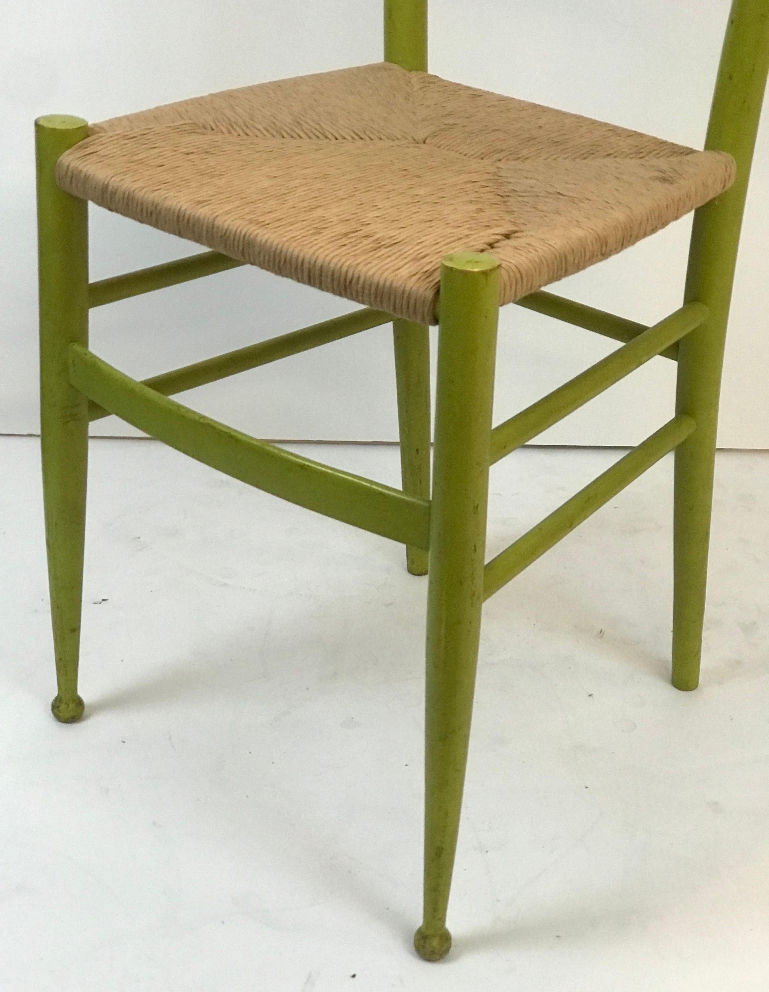 Cane A Rustic Chiavari Spinetto Chair in Green Finish with Newly Rewoven Seat For Sale